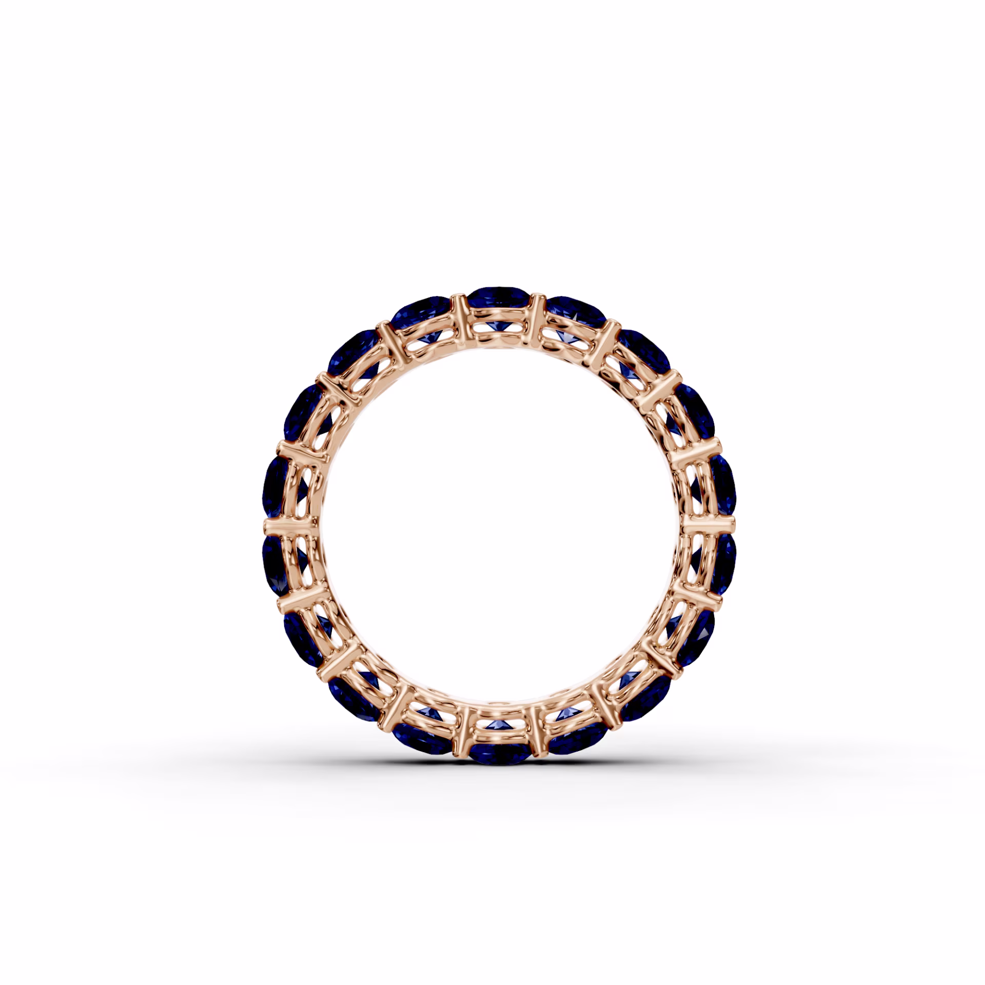 3ctw Round Sapphire Prong Set Eternity Band in 14k Rose Gold (Profile View)