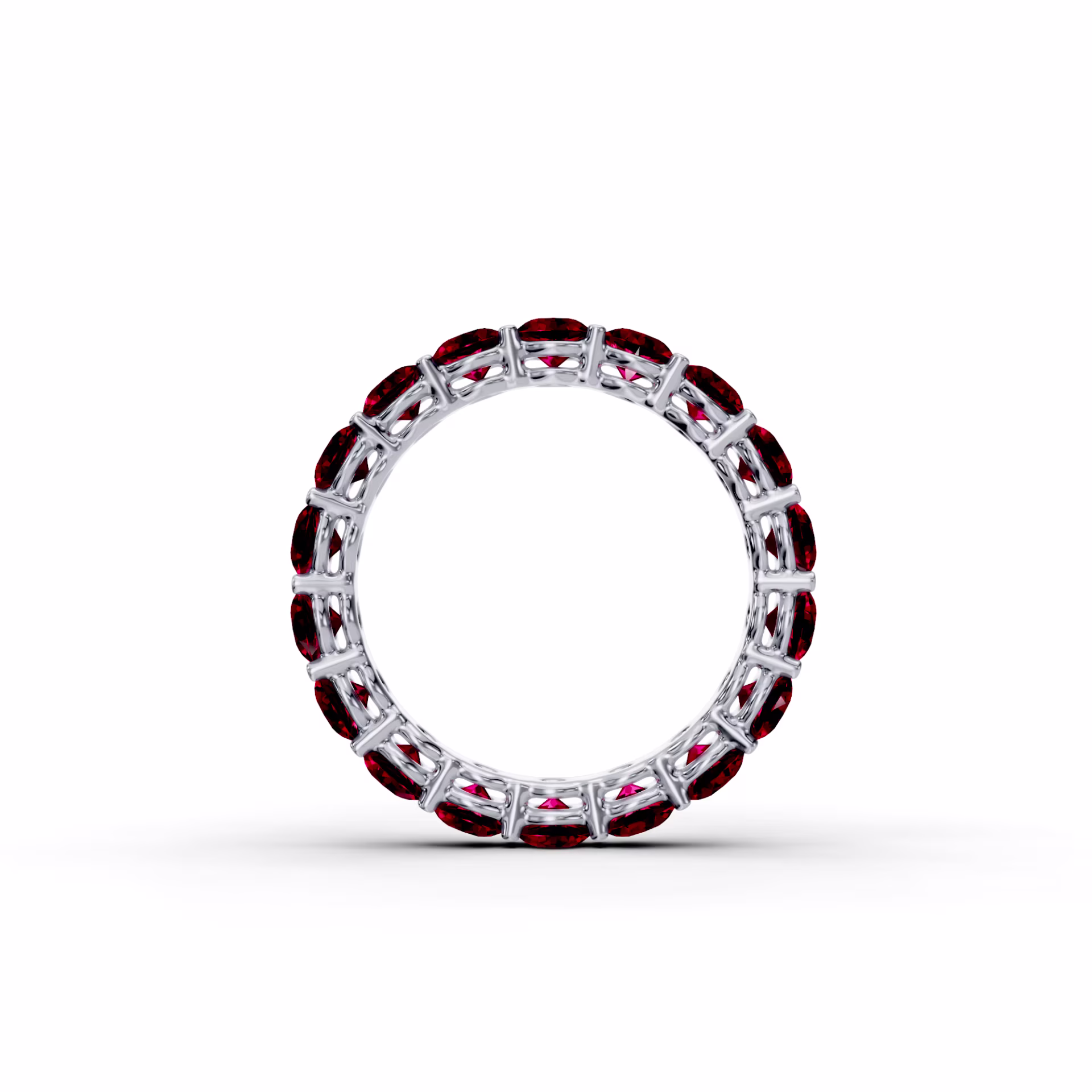 Platinum 3ctw Round Ruby Prong Set Eternity Band in Platinum (Profile View)