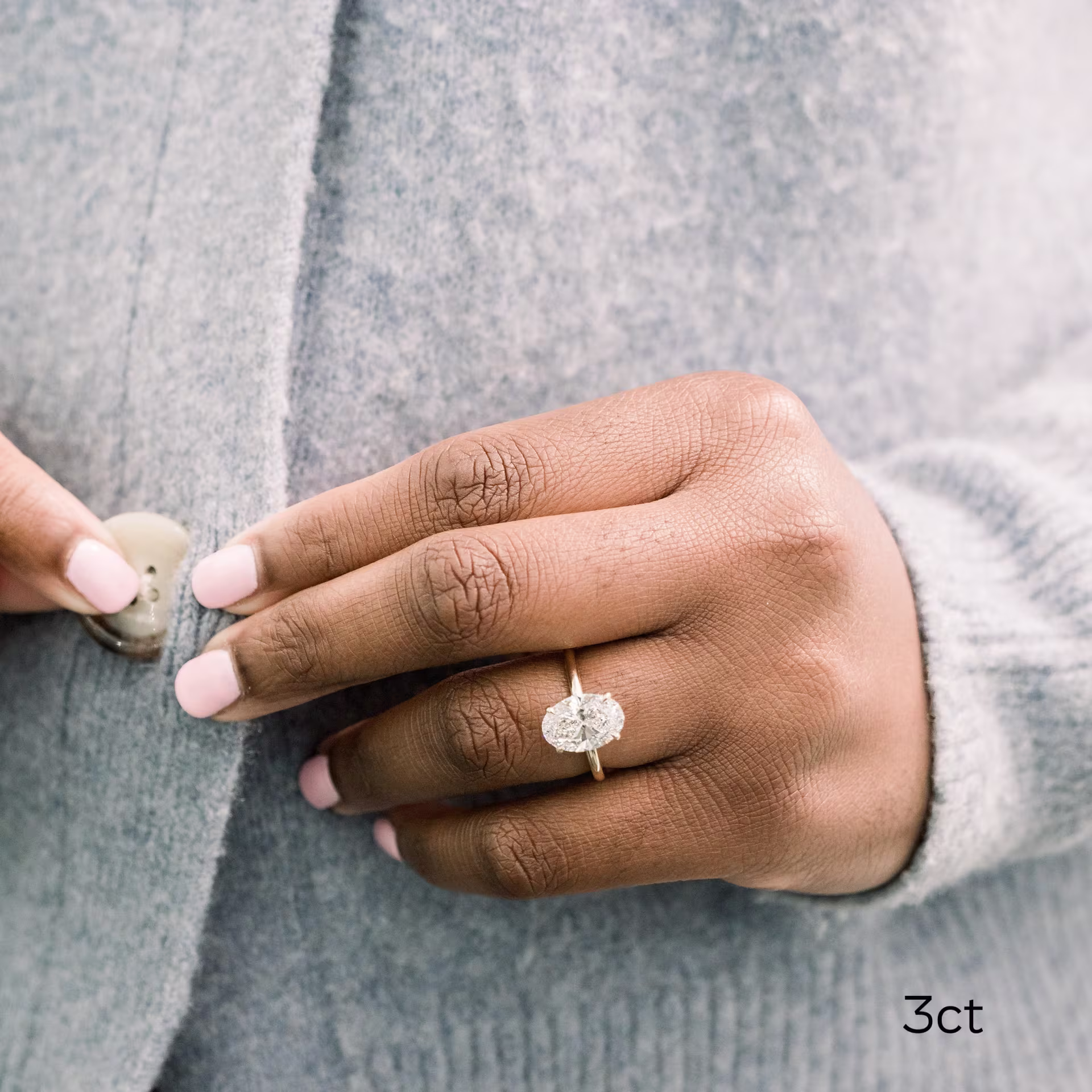 18k Yellow Gold 3 Carat Oval Manmade Diamond Solitaire Ada Diamonds Design AD-143 on Model