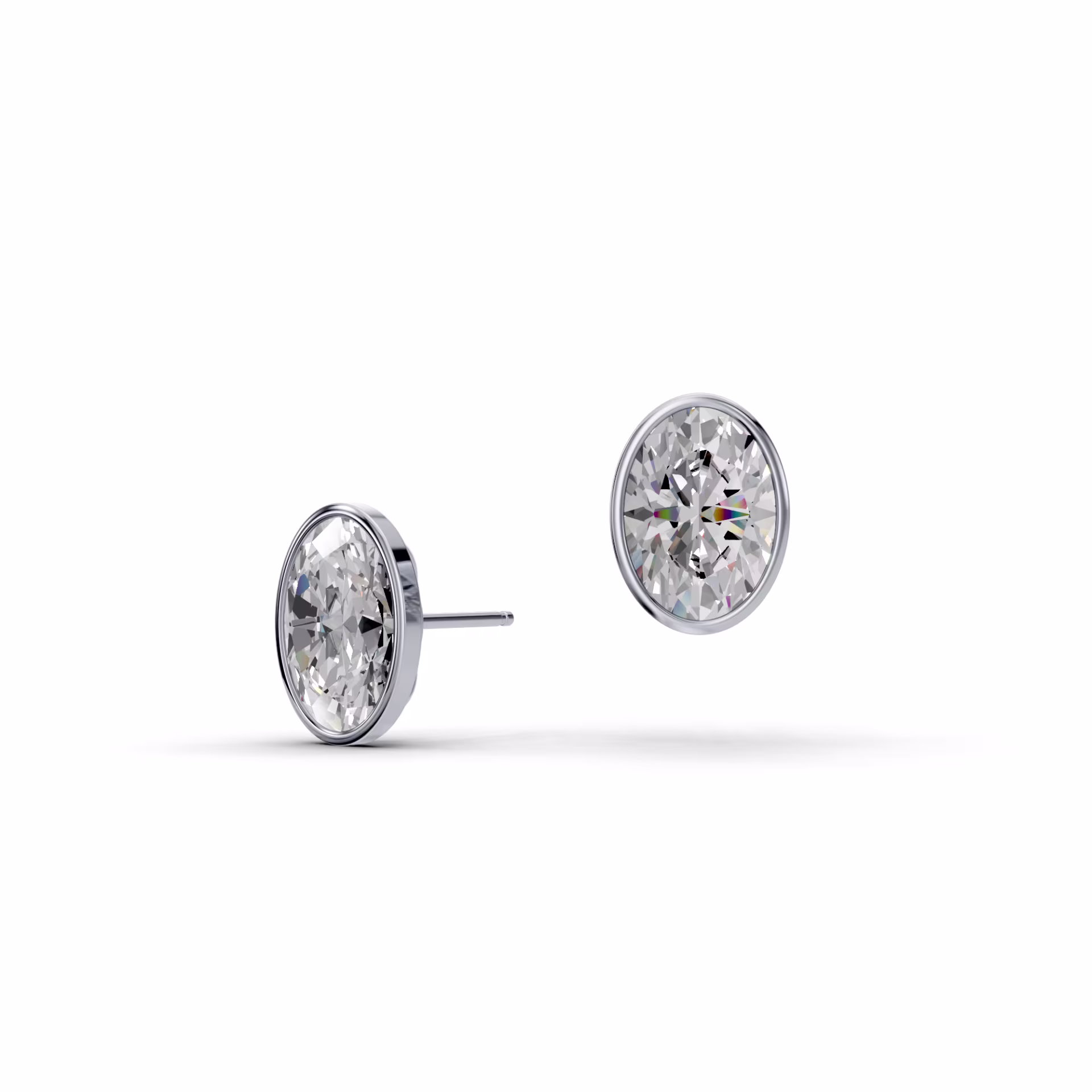 18k White Gold Oval Bezel Studs featuring Exceptional Quality 4.0 ctw Lab Diamonds
