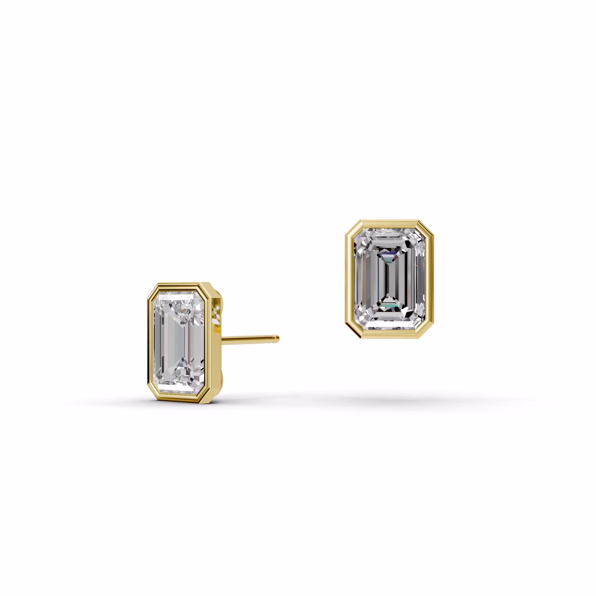 14k Yellow Gold Emerald Cut Bezel Studs featuring 4.0 ct Lab Diamonds (Main View)