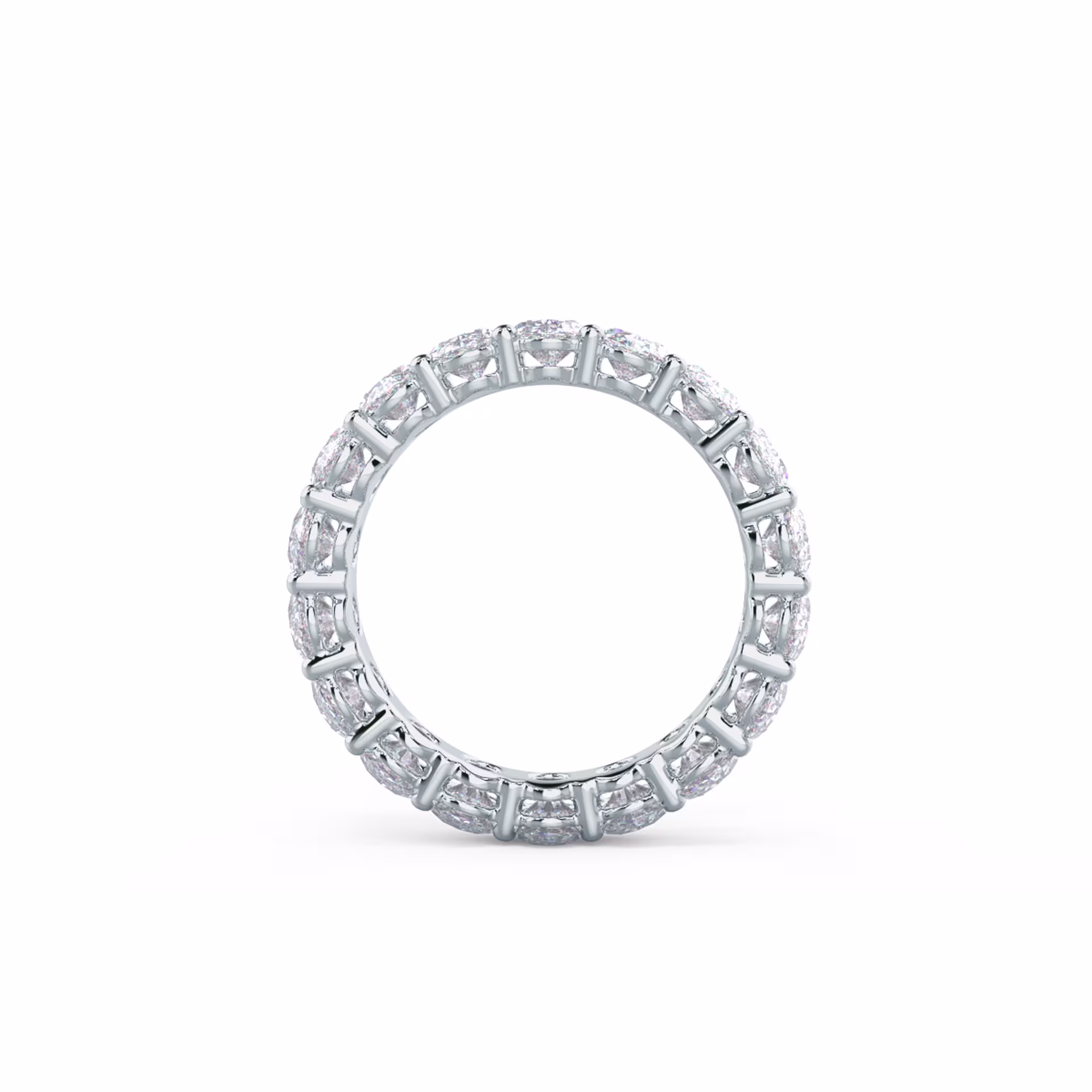 18k White Gold Oval Basket Eternity Band featuring Exceptional Quality 5.5 Carat Diamonds (Profile View)