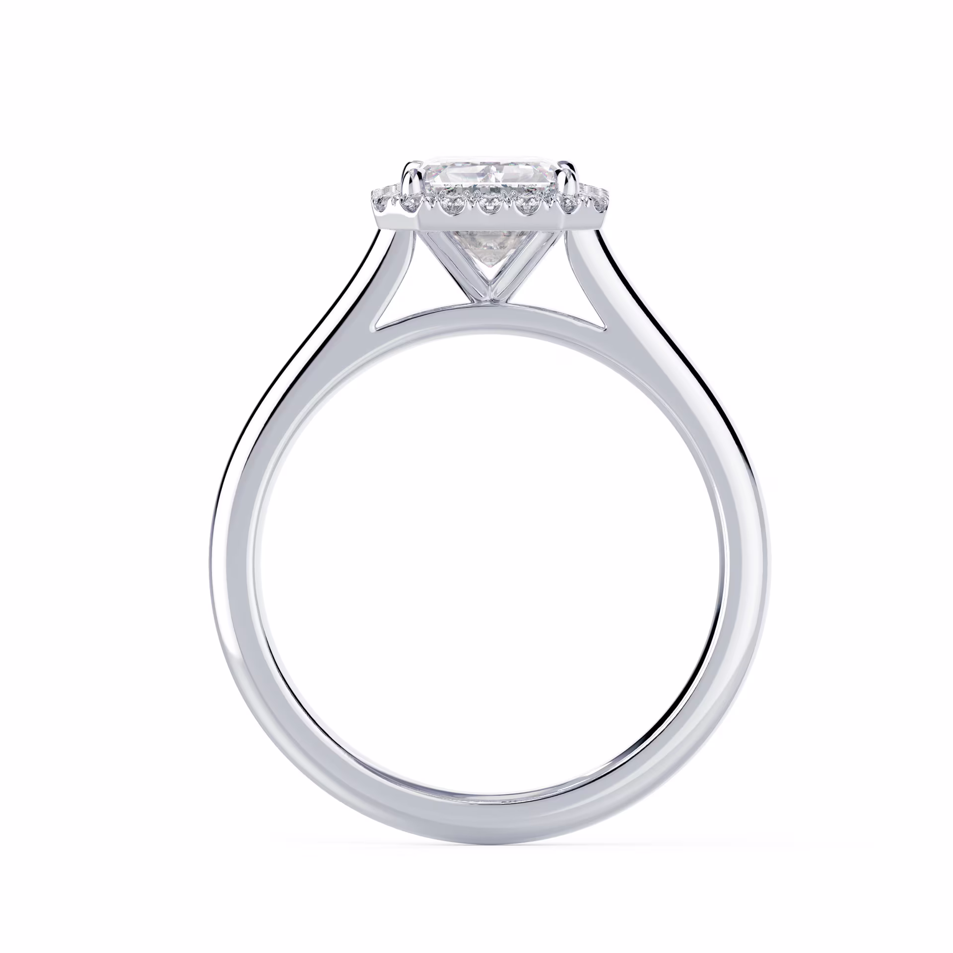 White Gold Emerald Single Halo Setting featuring 2.0 ct Lab Diamonds (Profile View)