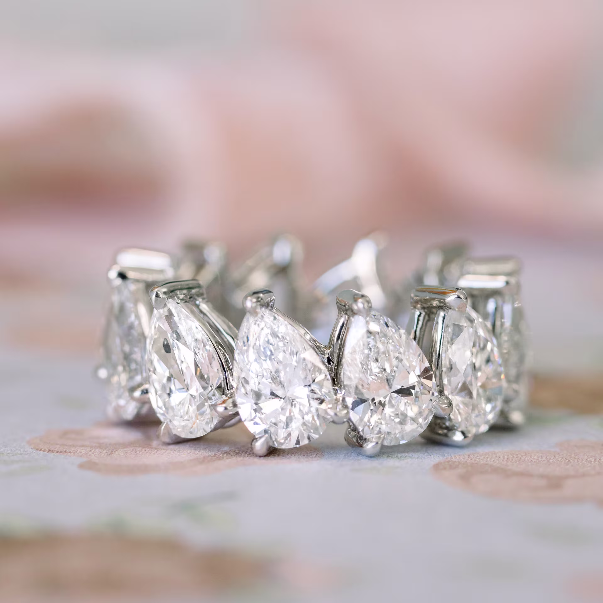 Platinum 8.5ct Pear Cut Lab Diamond Eternity Band Ada Diamonds Design AD-181 Macro