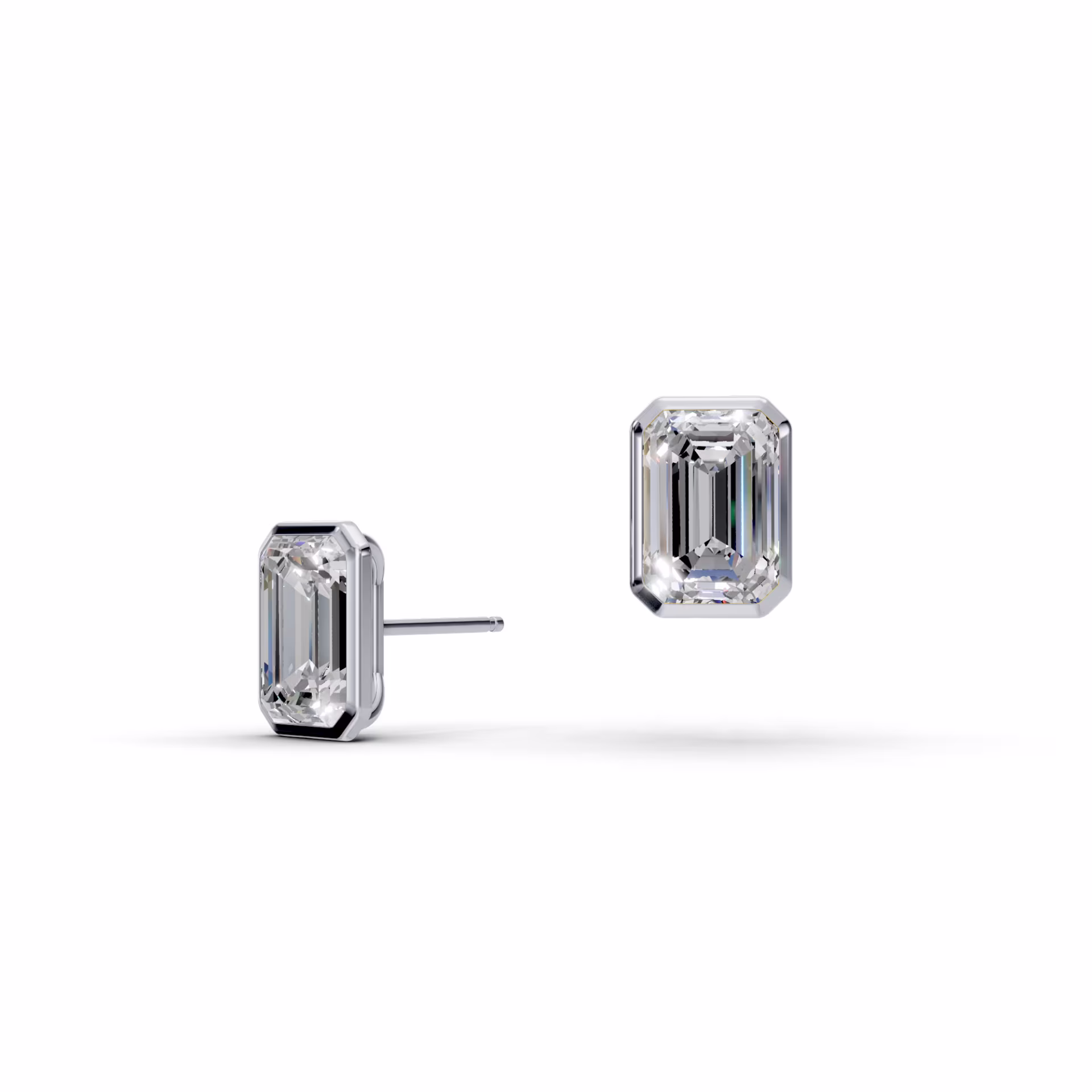 Emerald Cut Bezel Studs in Platinum 4ctw