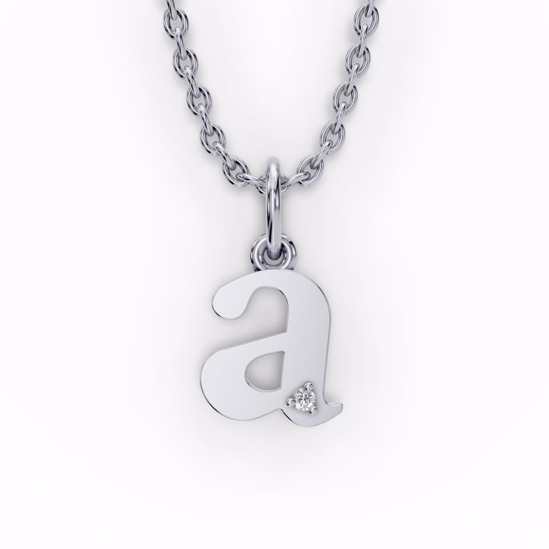 Single Stone Letter A Pendant in 14k White Gold