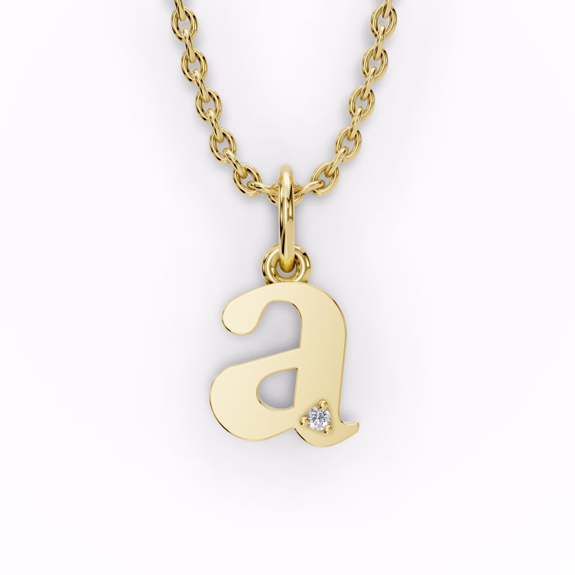 Single Stone Letter A Pendant in 14k Yellow Gold