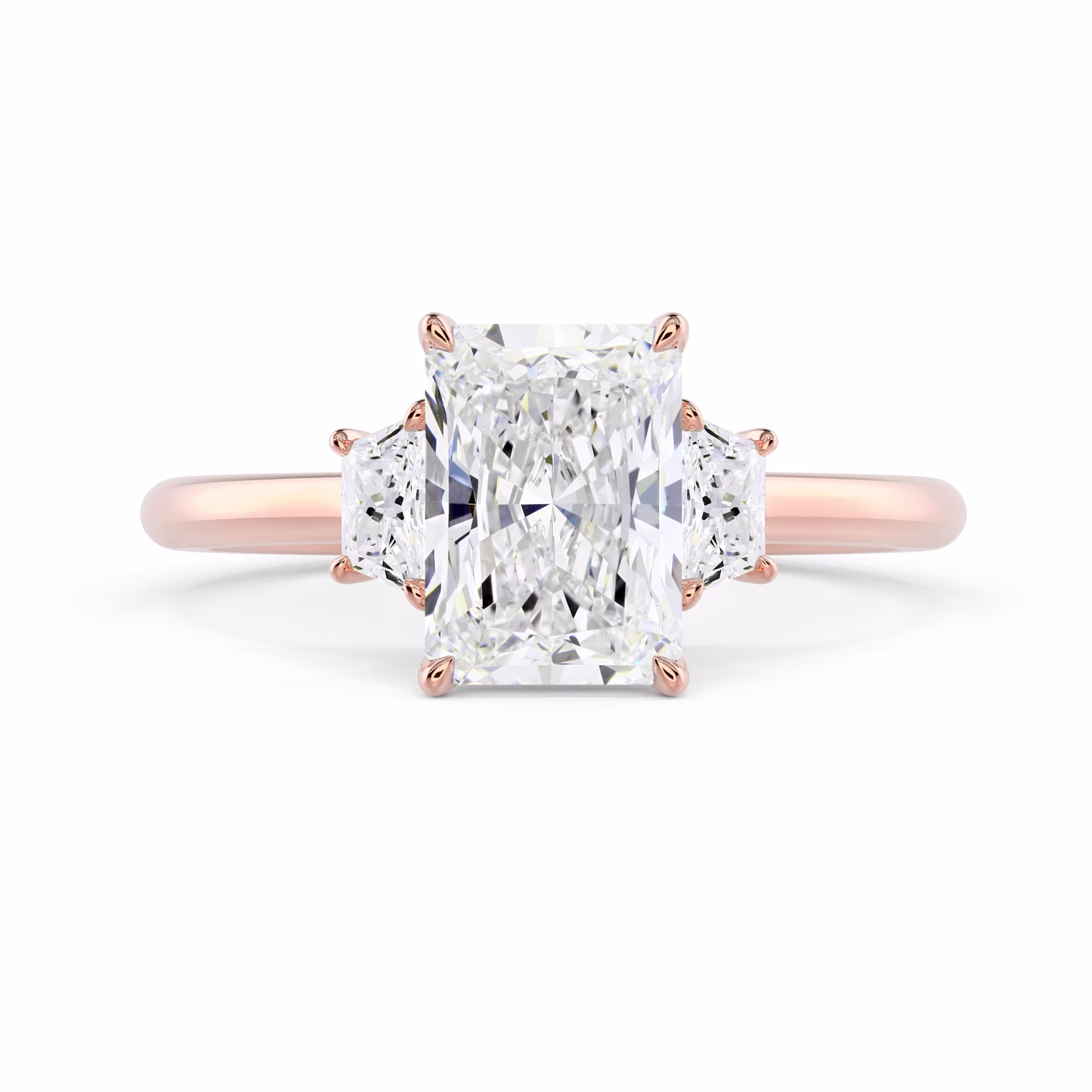 Lab Grown Diamonds Radiant and Trapezoid Diamond Engagement Ring in Rose Gold (Main View)
