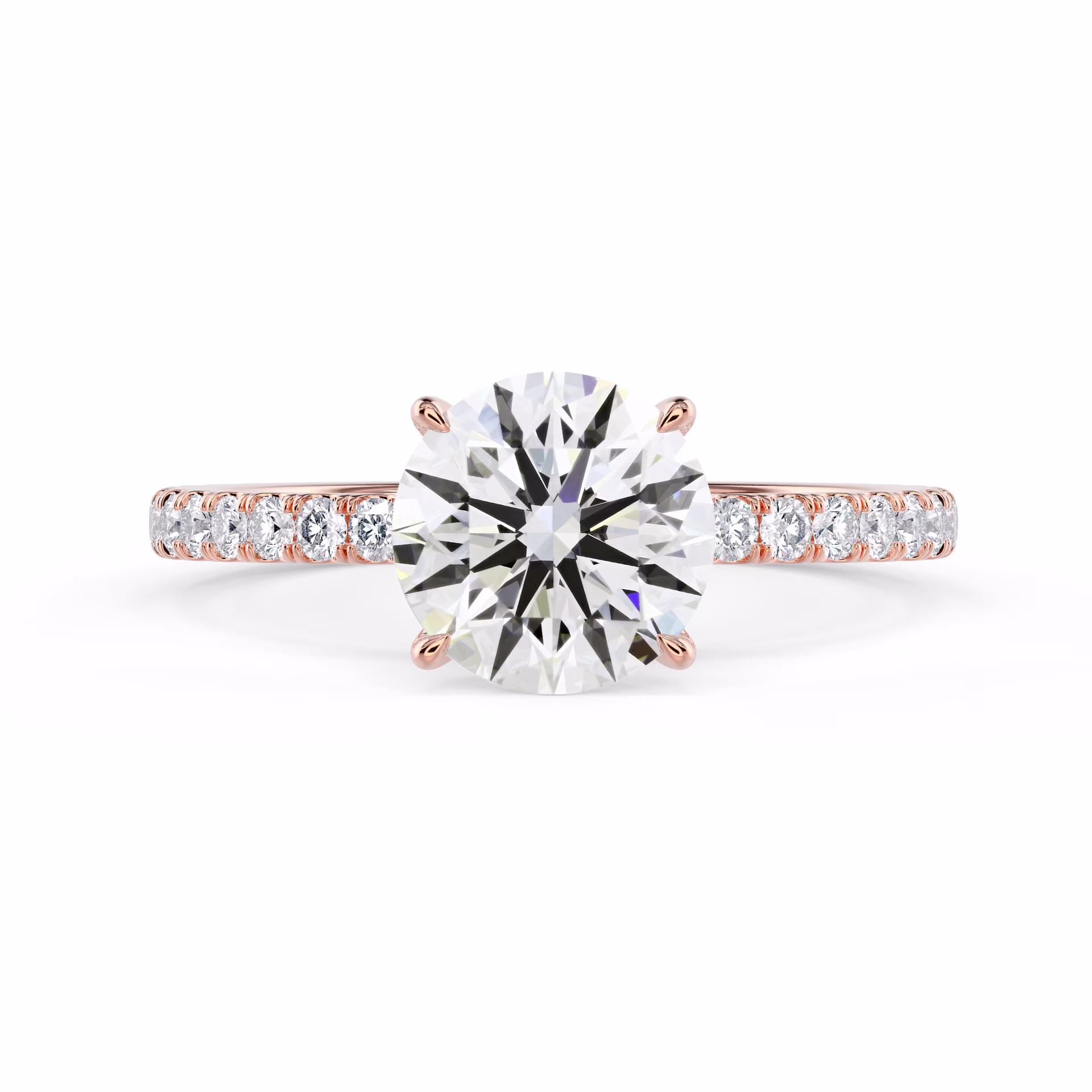 Rose Gold Round Classic Four Prong Pavé Diamond Engagement Ring featuring Diamonds (Main View)