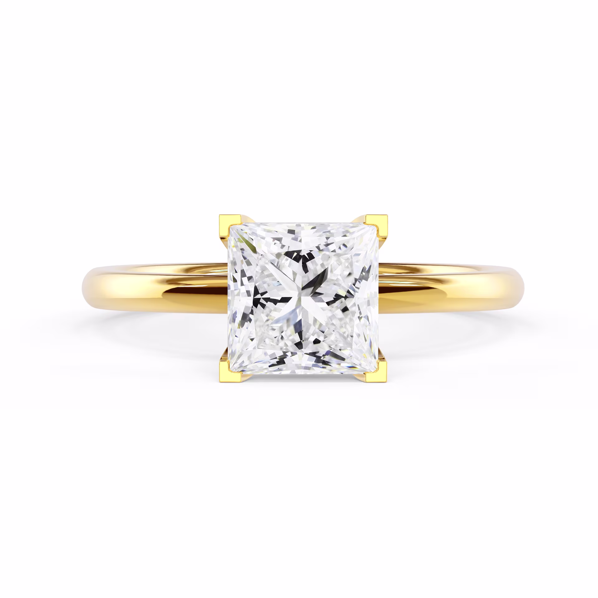 Lab Diamonds Princess Petite Four Prong Solitaire in Yellow Gold (Main View)
