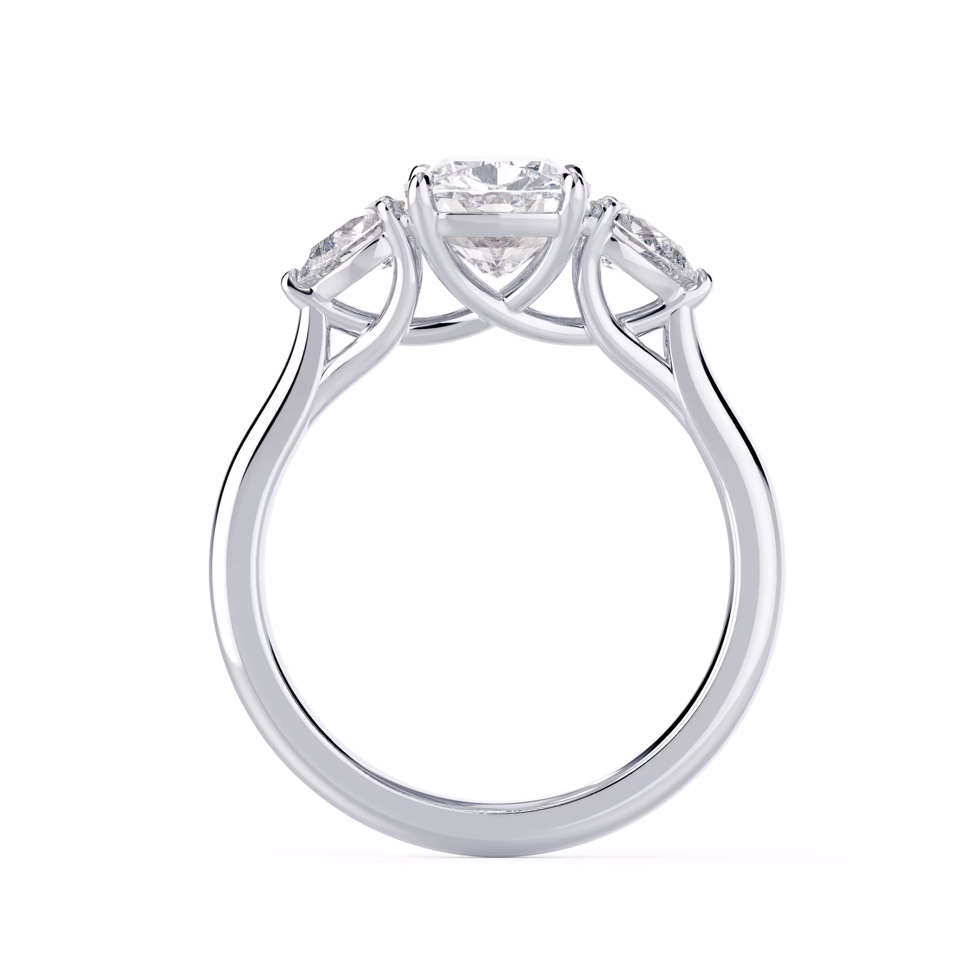 Hand Selected Diamonds Cushion and Pear Setting in White Gold (Profile View)