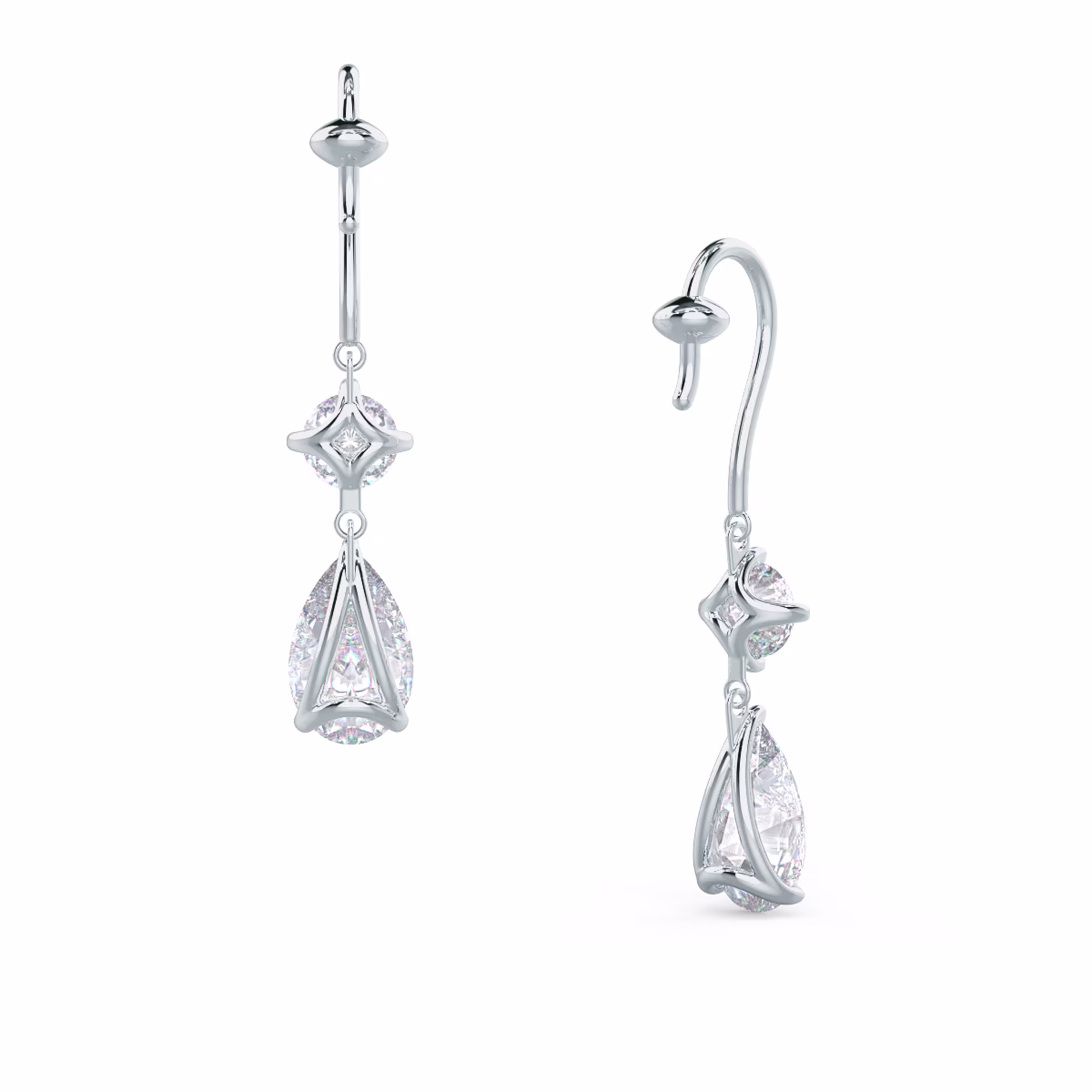 High Quality Diamonds set in 18kt Yellow Gold Round and Pear Diamond Duet Drop Earrings (Main View)
