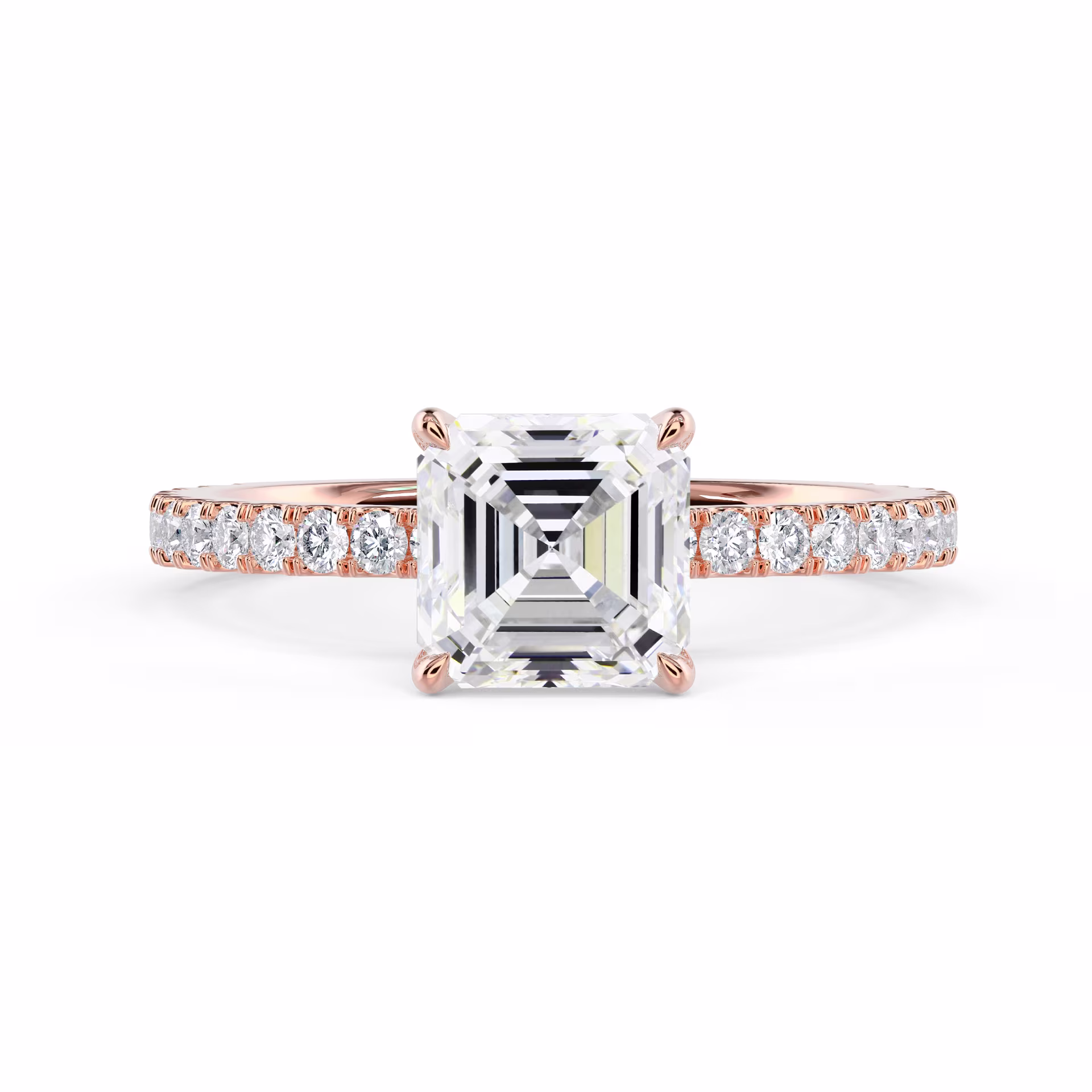 Lab Created Diamonds set in Rose Gold Asscher Classic Four Prong Pavé Diamond Engagement Ring (Main View)