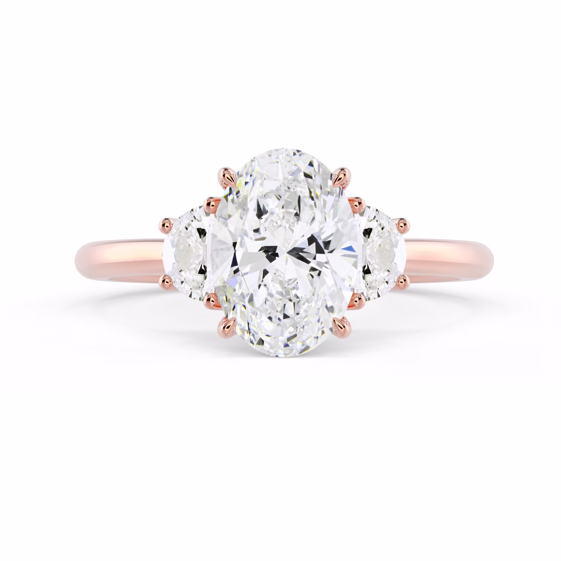 Rose Gold Oval and Half Moon Diamond Engagement Ring featuring Created Diamonds (Main View)