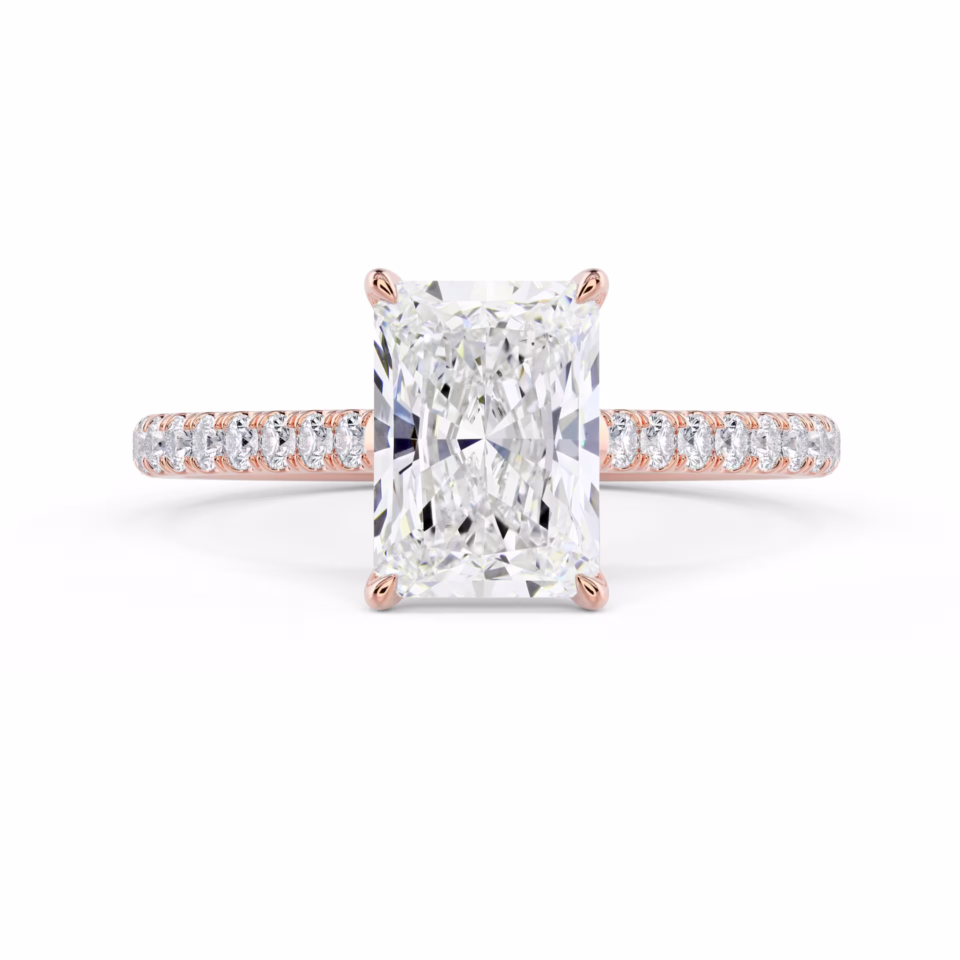 Rose Gold Radiant Cathedral Pavé Setting featuring Exceptional Quality Lab Diamonds (Main View)
