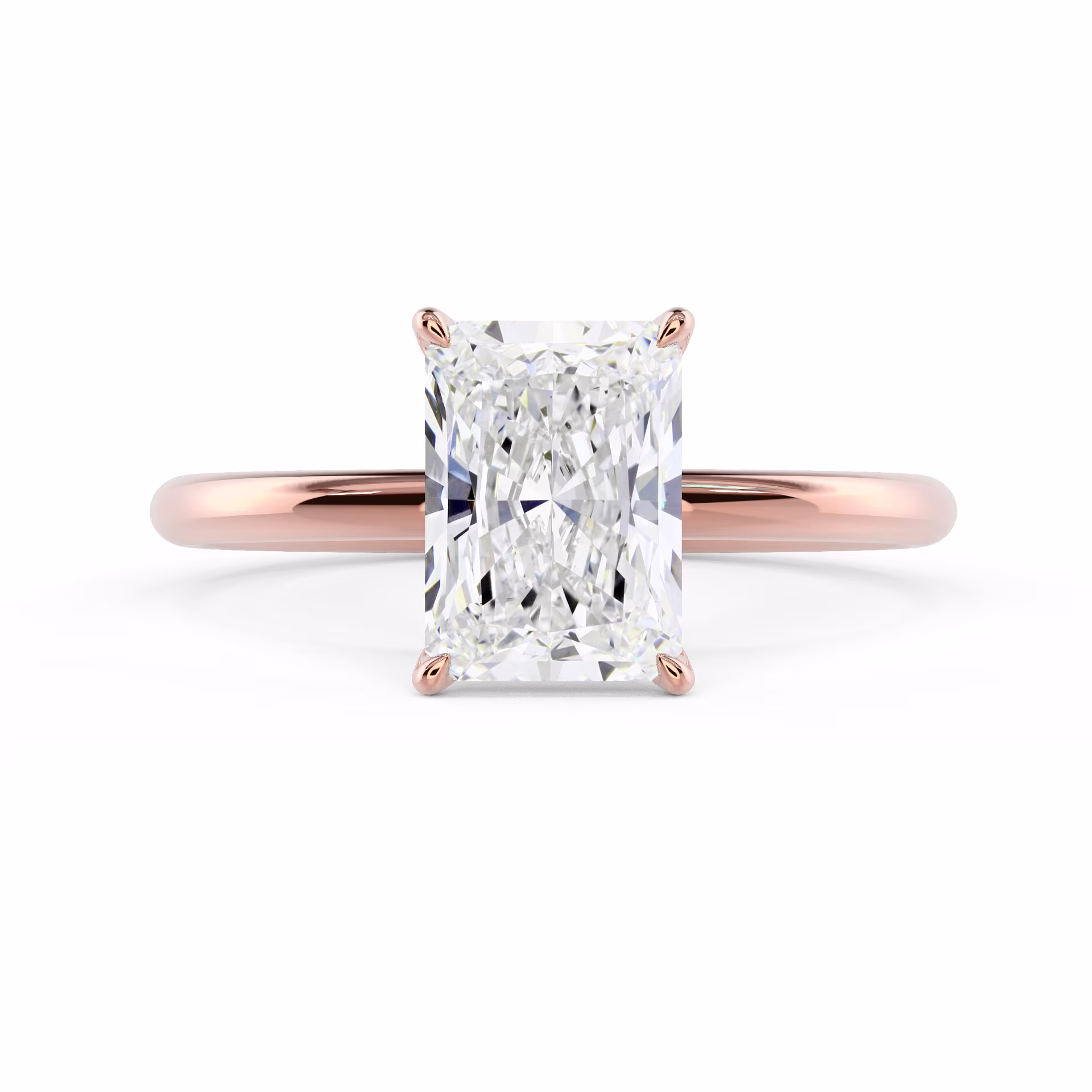 High Quality Lab Grown Diamonds Radiant Petite Four Prong Solitaire in Rose Gold (Main View)