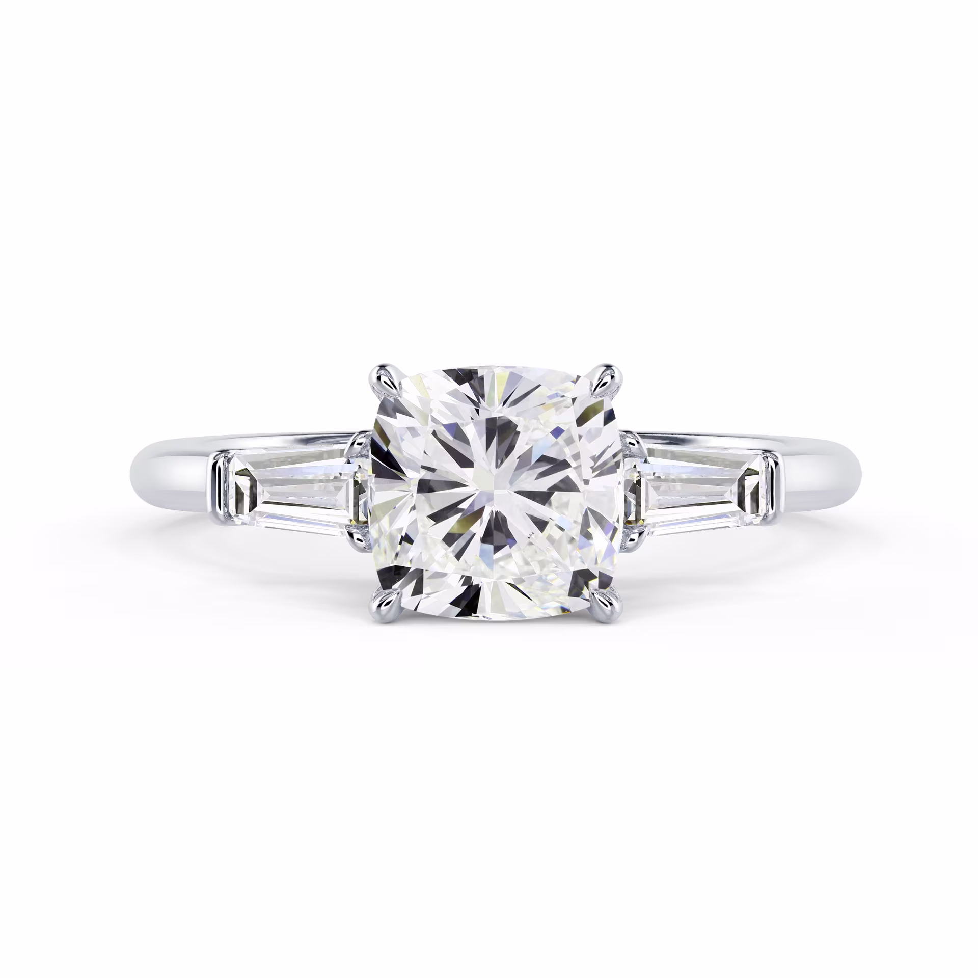 Lab Diamonds Cushion and Baguette Setting in White Gold (Main View)