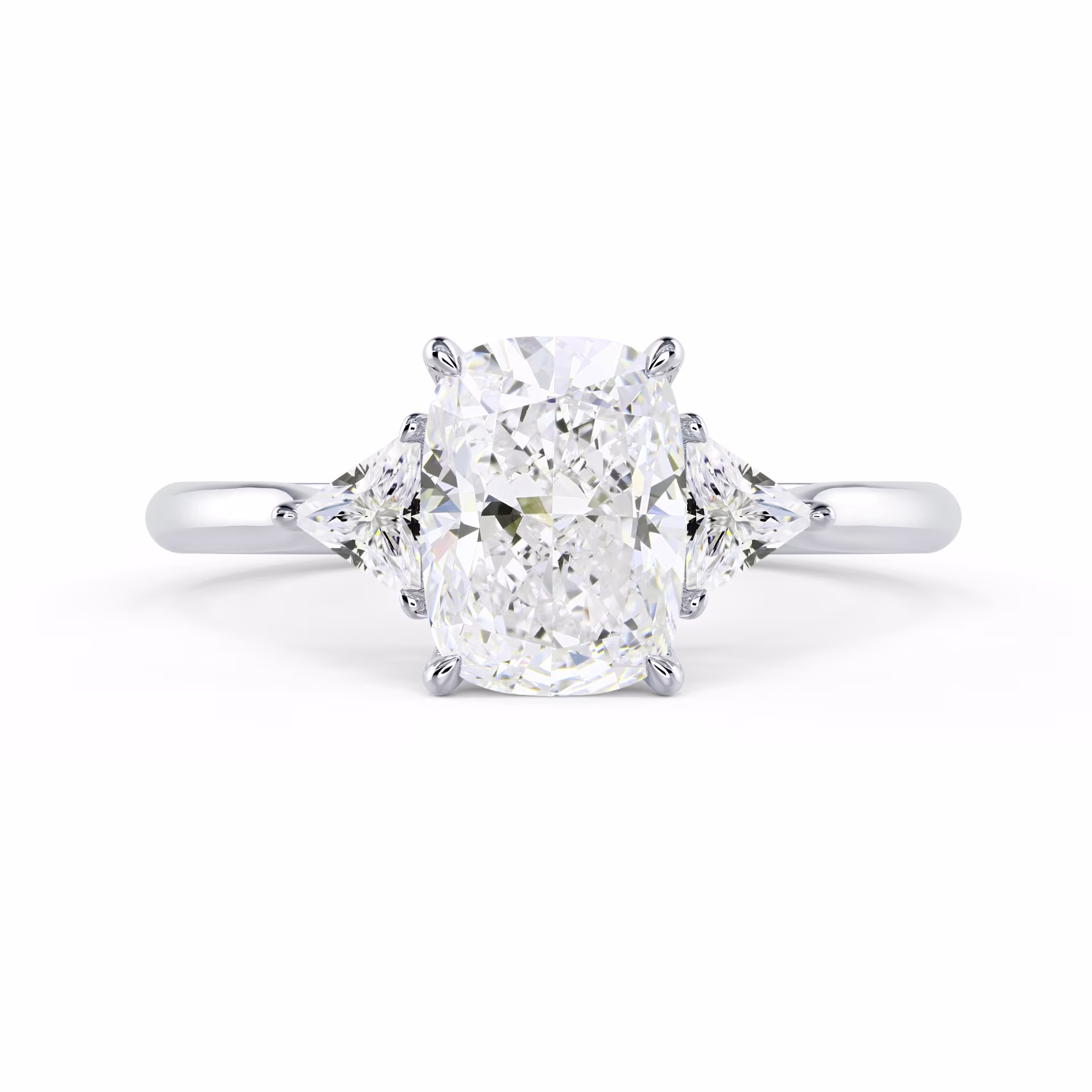 Man Made Diamonds set in White Gold Cushion and Trillion Setting (Main View)