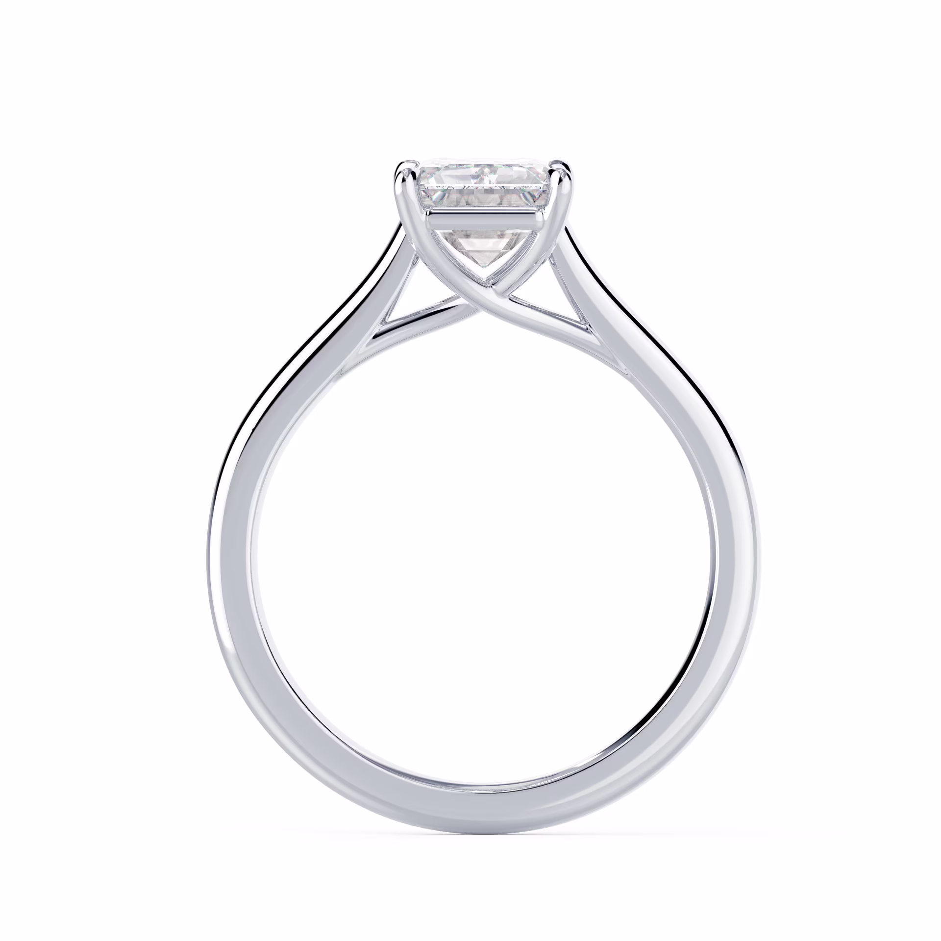 White Gold Emerald Trellis Solitaire featuring Diamonds (Profile View)