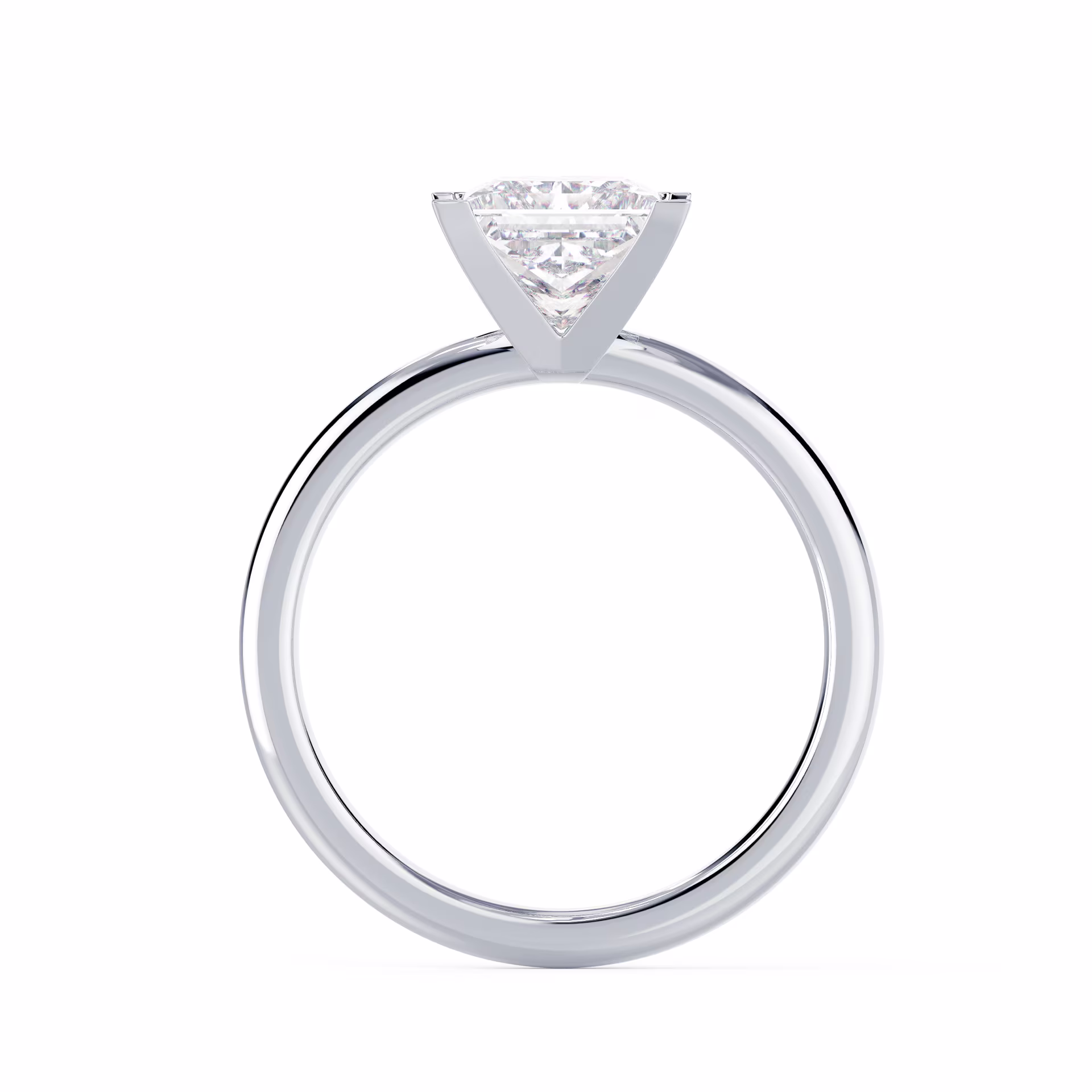 Lab Diamonds set in White Gold Princess Classic Four Prong Solitaire Diamond Engagement Ring (Profile View)