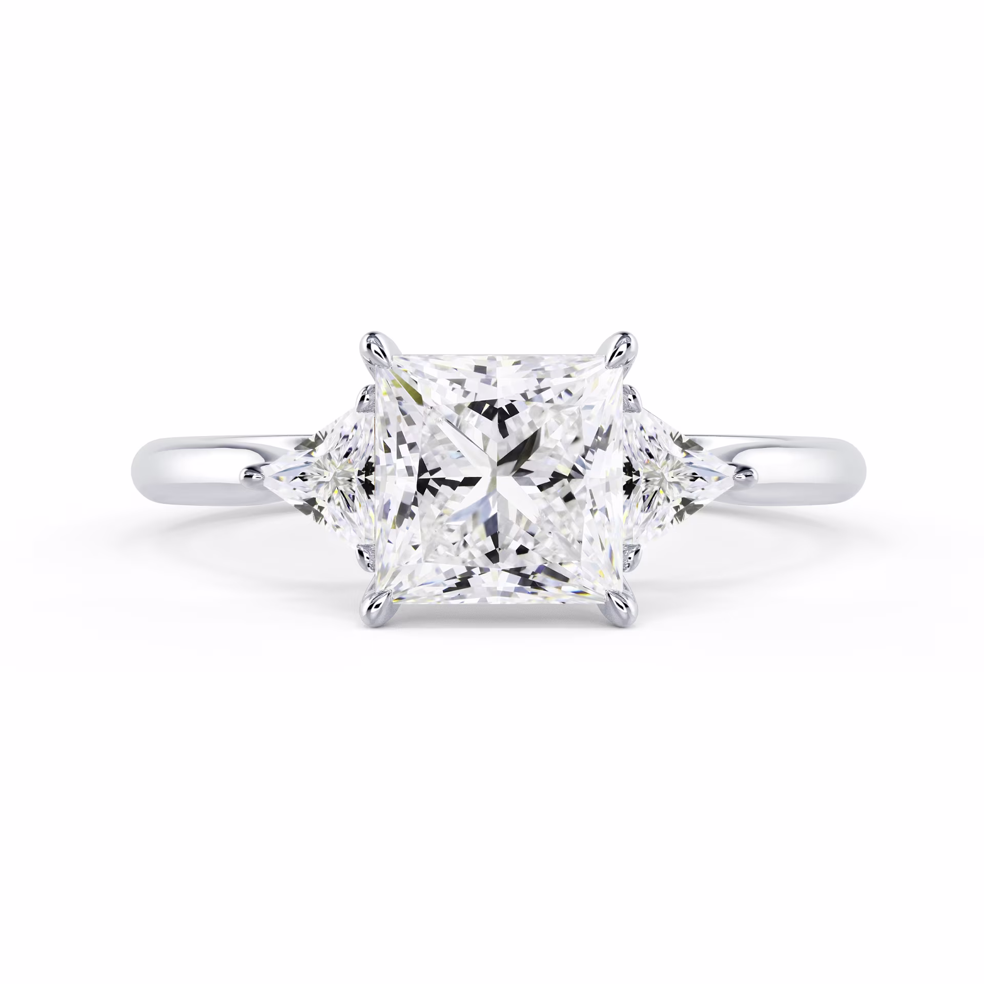 Man Made Diamonds Princess and Trillion Setting in White Gold (Main View)