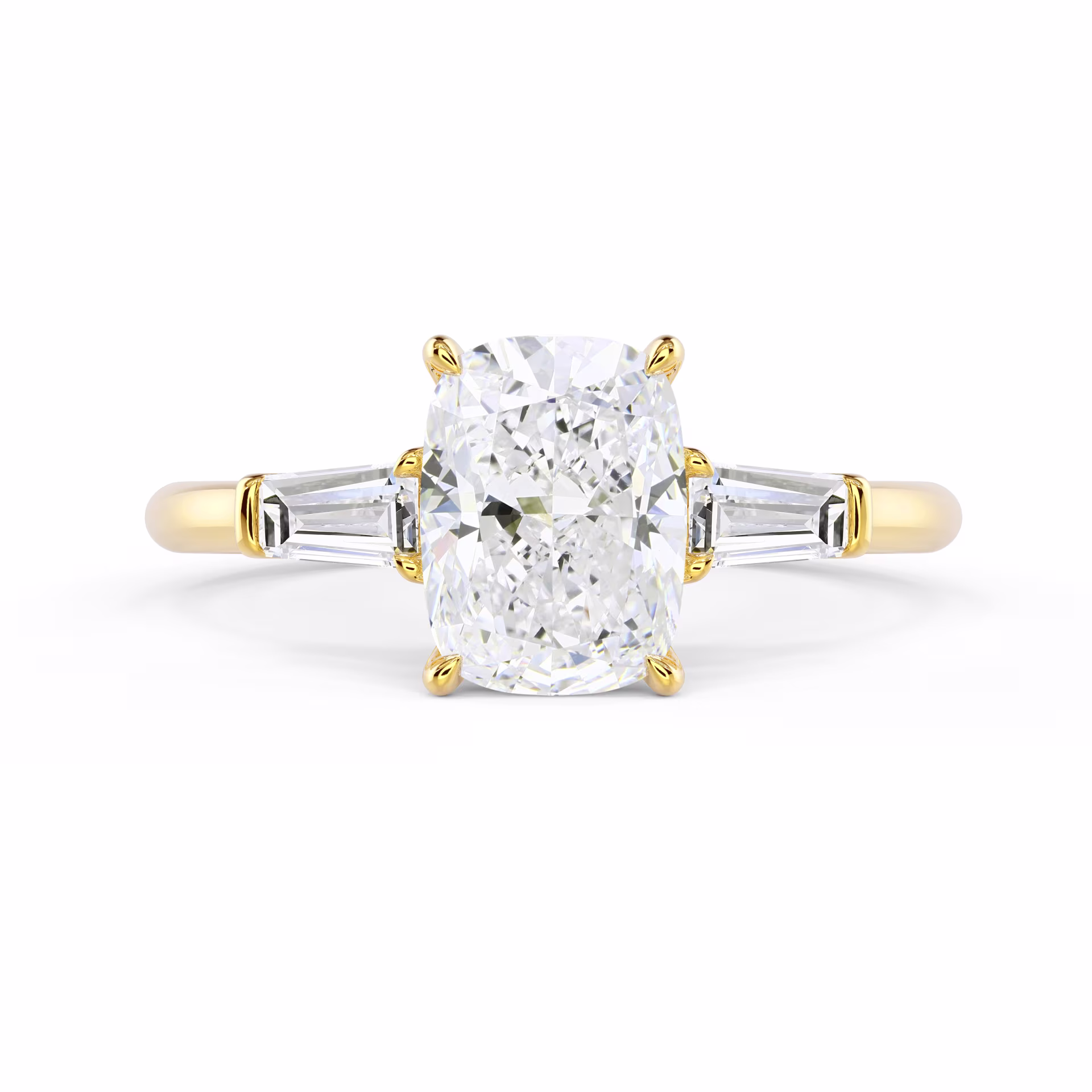 Lab Diamonds set in Yellow Gold Cushion and Baguette Setting (Main View)