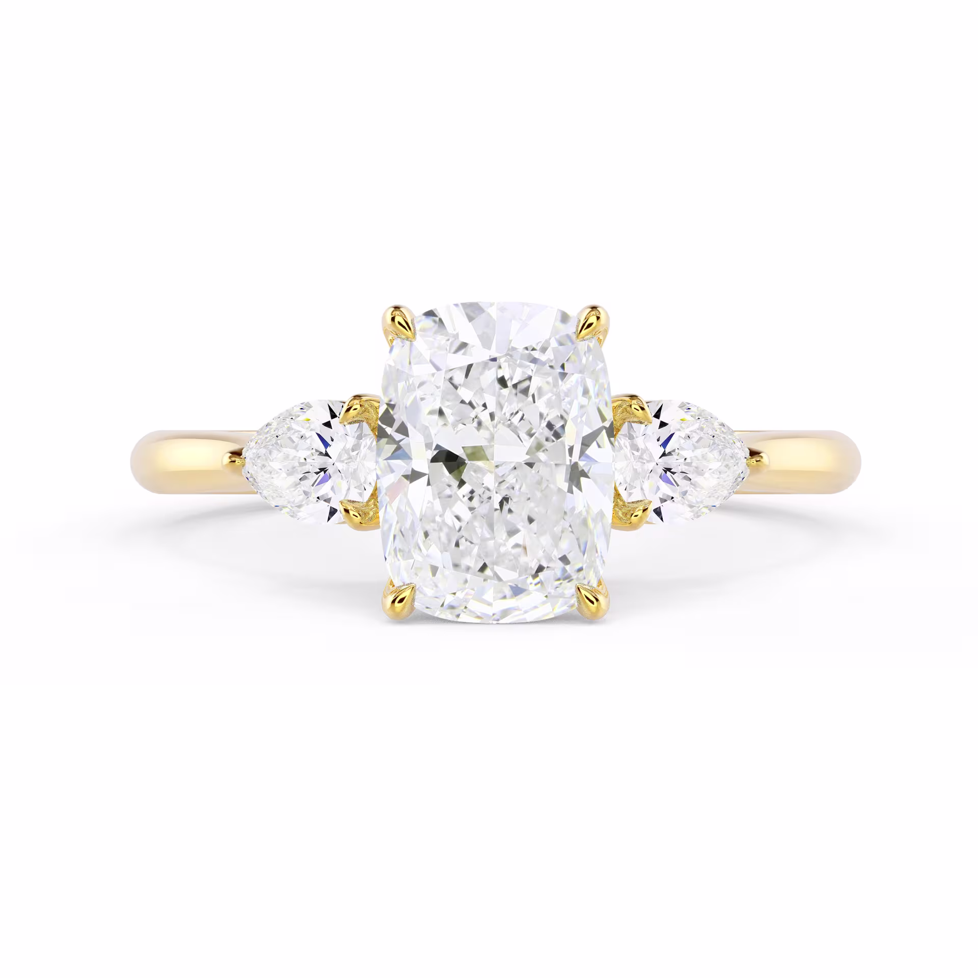 Created Diamonds set in Yellow Gold Cushion and Pear Setting (Main View)