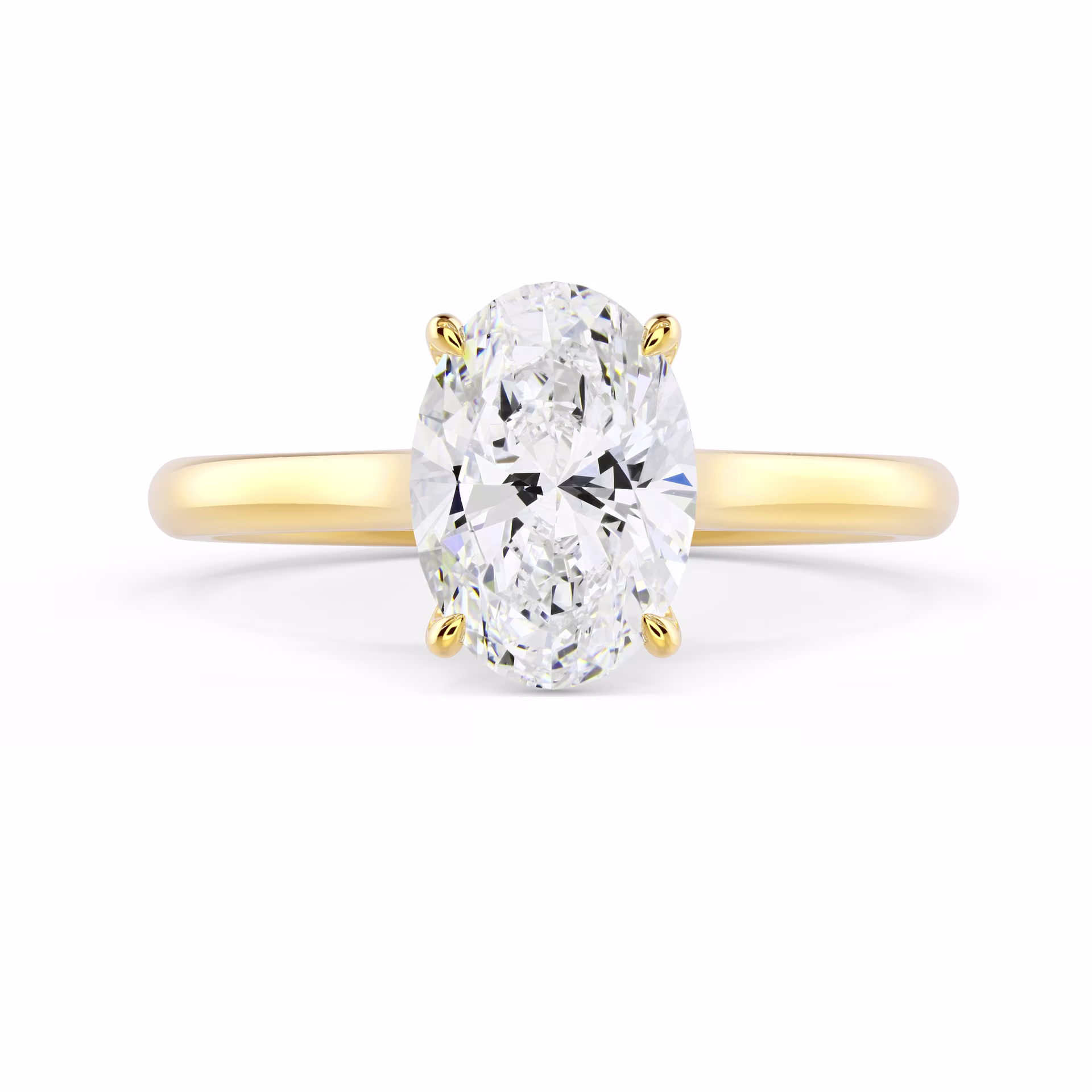 Yellow Gold Oval Cathedral Solitaire Diamond Engagement Ring featuring High Quality Diamonds (Main View)