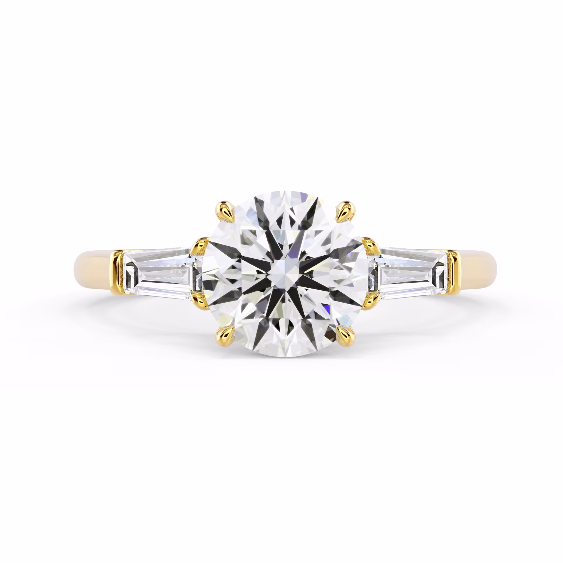 Yellow Gold Round and Baguette Diamond Engagement Ring featuring Diamonds (Main View)