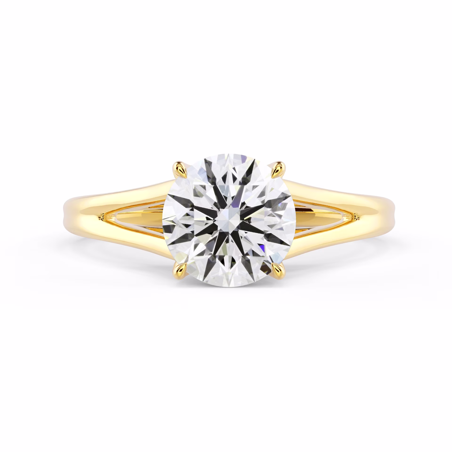 Hand Selected Diamonds Split Shank Solitaire in Yellow Gold (Main View)