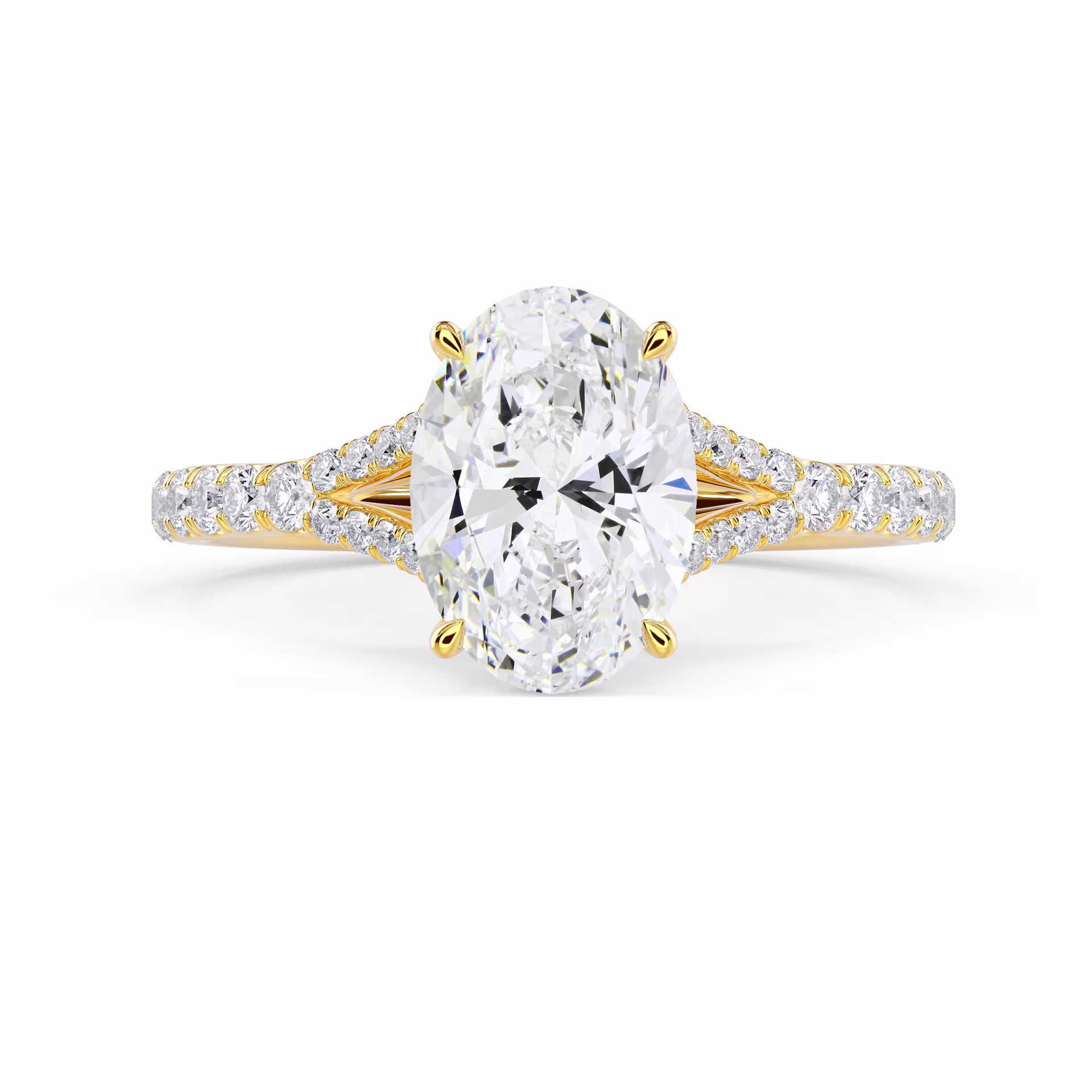 Exceptional Quality Lab Grown Diamonds set in Yellow Gold Trellis Split Shank Diamond Engagement Ring (Main View)