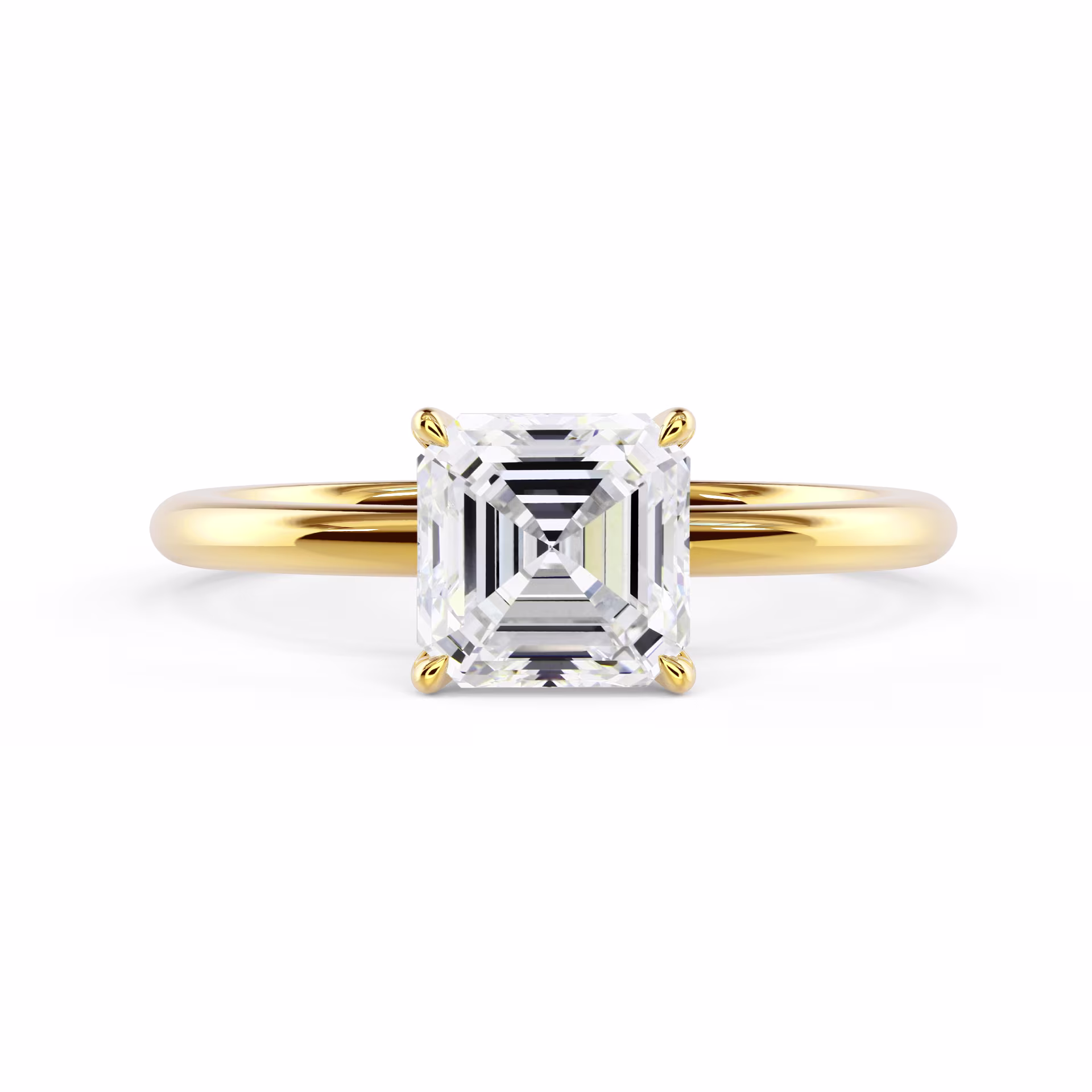 Yellow Gold Asscher Petite Four Prong Solitaire featuring Diamonds (Main View)