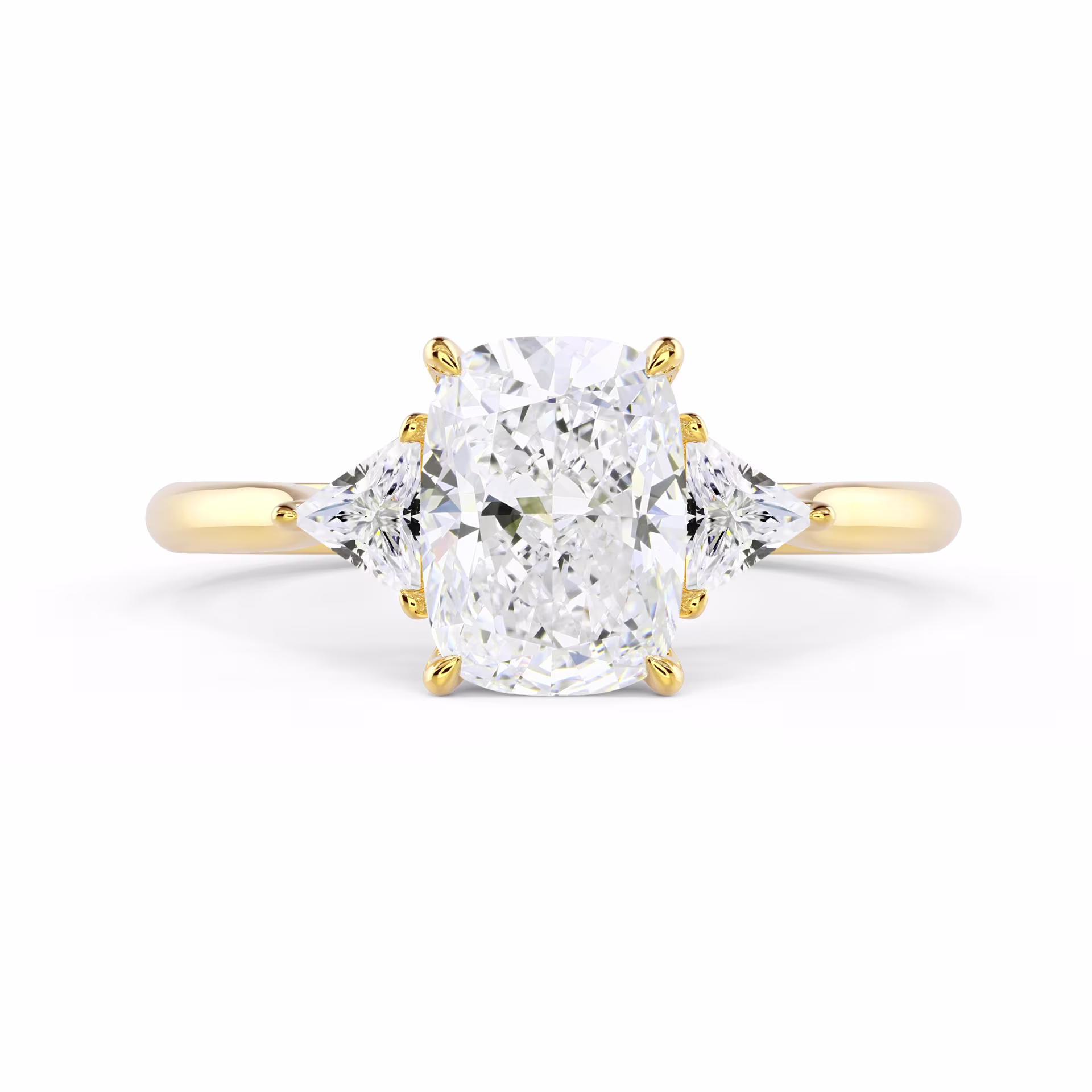 Yellow Gold Cushion and Trillion Diamond Engagement Ring featuring Lab Grown Diamonds (Main View)