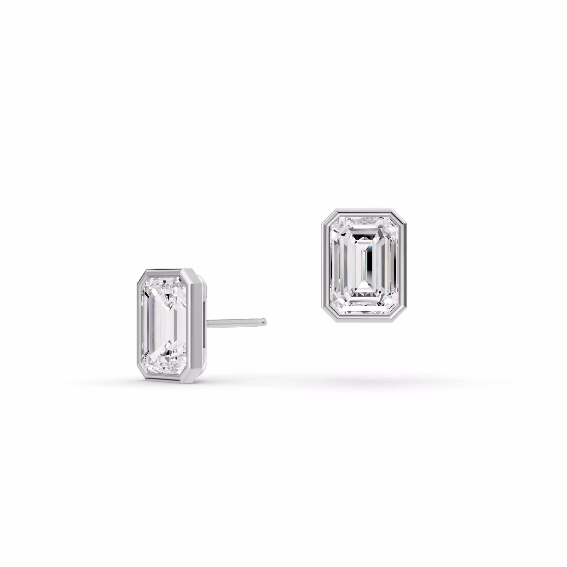 Platinum Emerald Cut Bezel Studs featuring 4.0 Carat Lab Diamonds