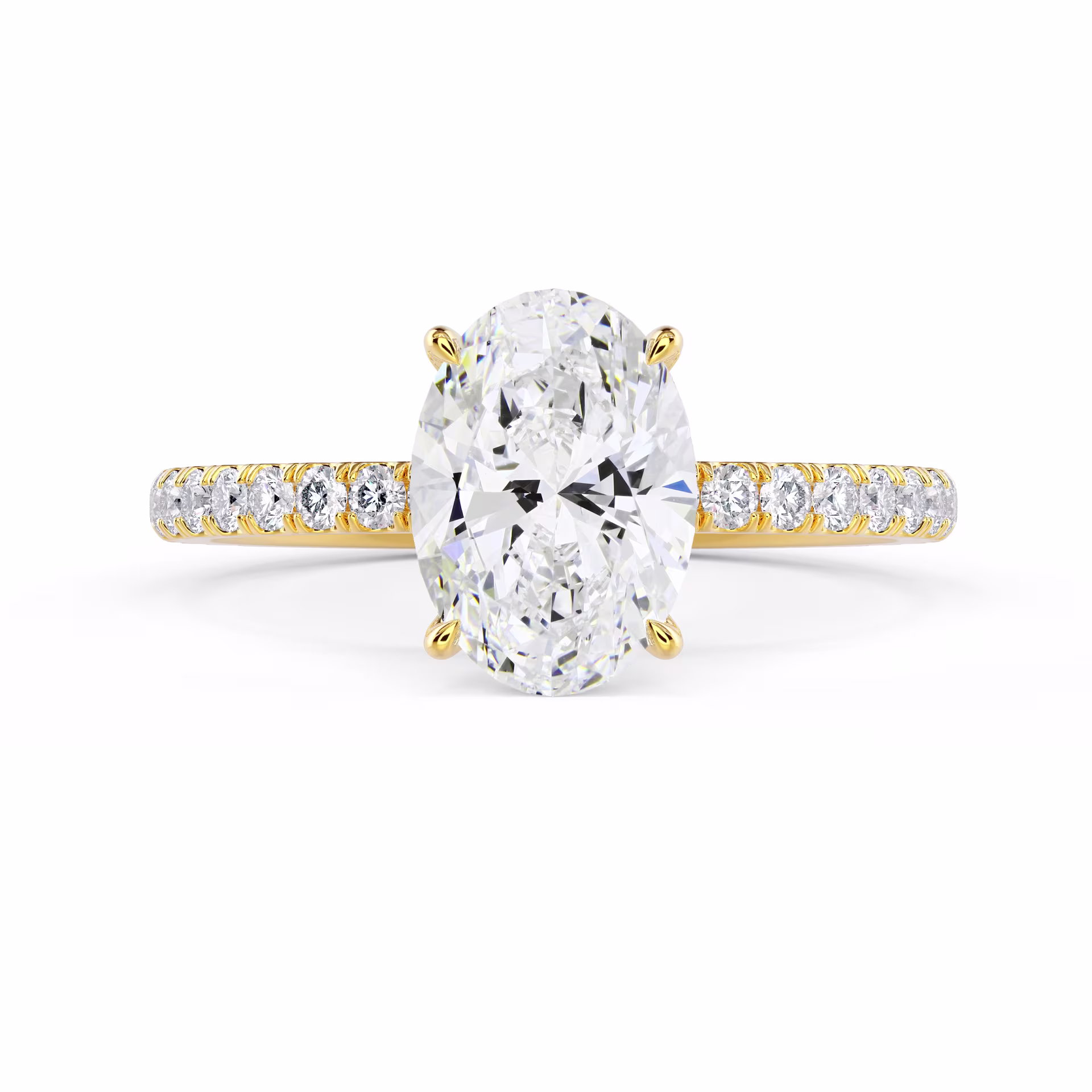 Yellow Gold Oval Petite Four Prong Pavé Setting featuring Exceptional Quality Diamonds (Main View)