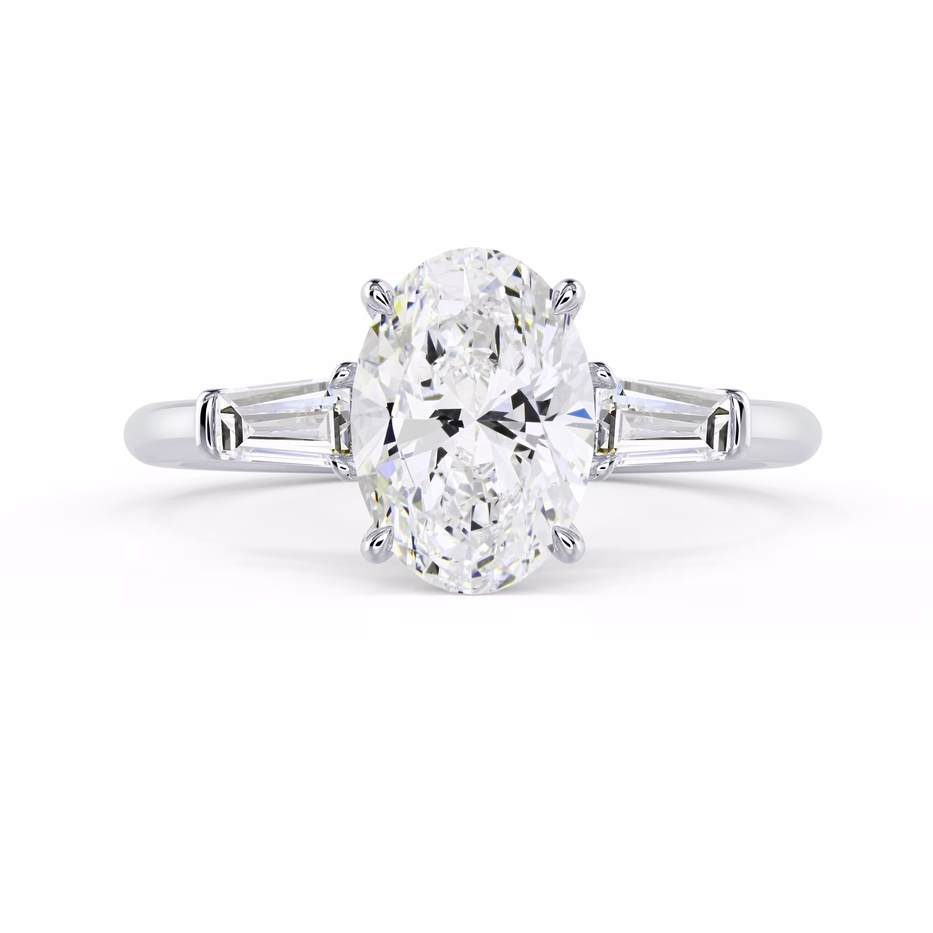 High Quality Diamonds Oval and Baguette Diamond Engagement Ring in White Gold (Main View)
