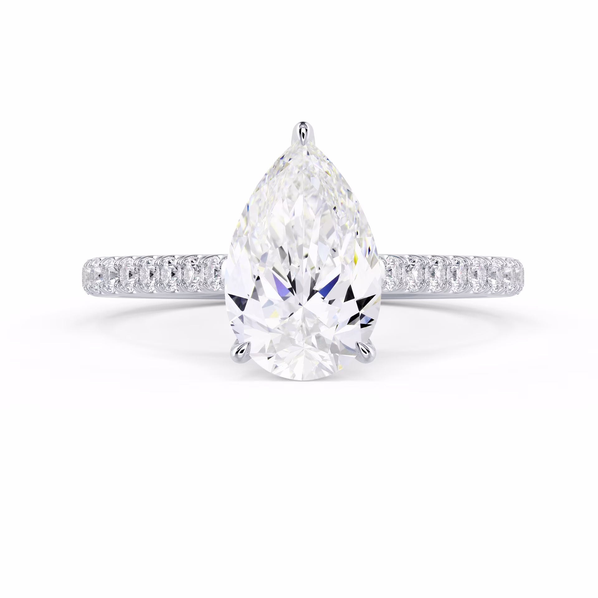 Hand Selected Lab Grown Diamonds Pear Cathedral Pavé Diamond Engagement Ring in White Gold (Main View)