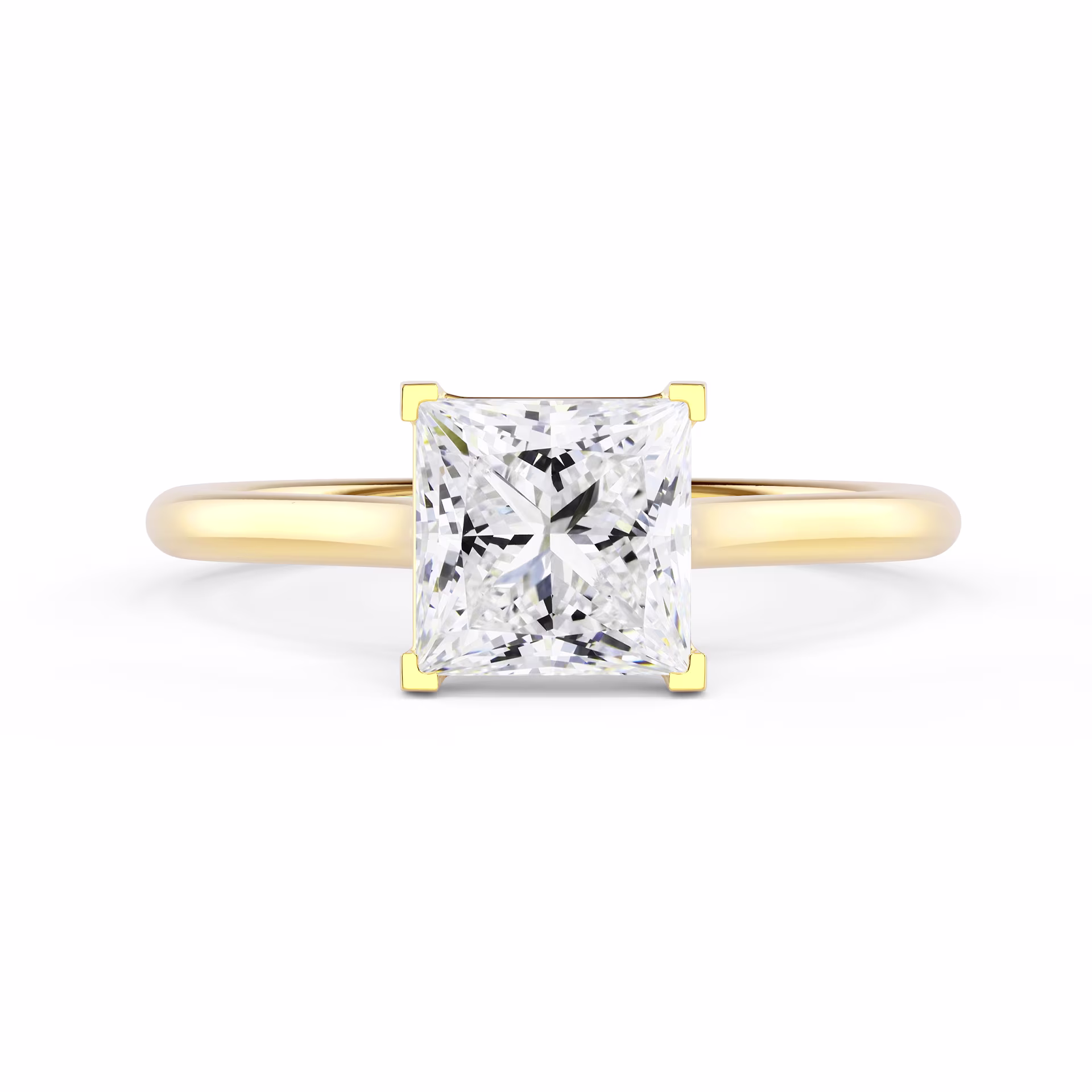 Lab Diamonds set in Yellow Gold Princess Trellis Solitaire Diamond Engagement Ring (Main View)