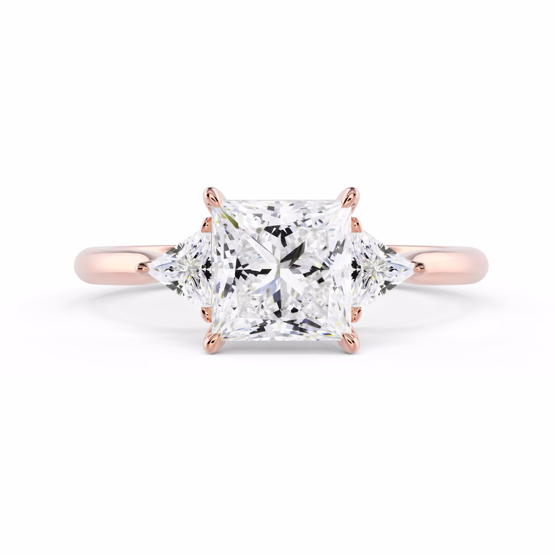 Man Made Diamonds set in Rose Gold Princess and Trillion Setting (Main View)