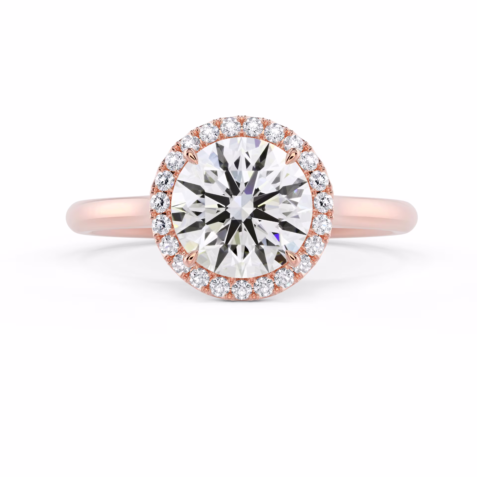 Rose Gold Round Single Halo Setting featuring High Quality Diamonds (Main View)
