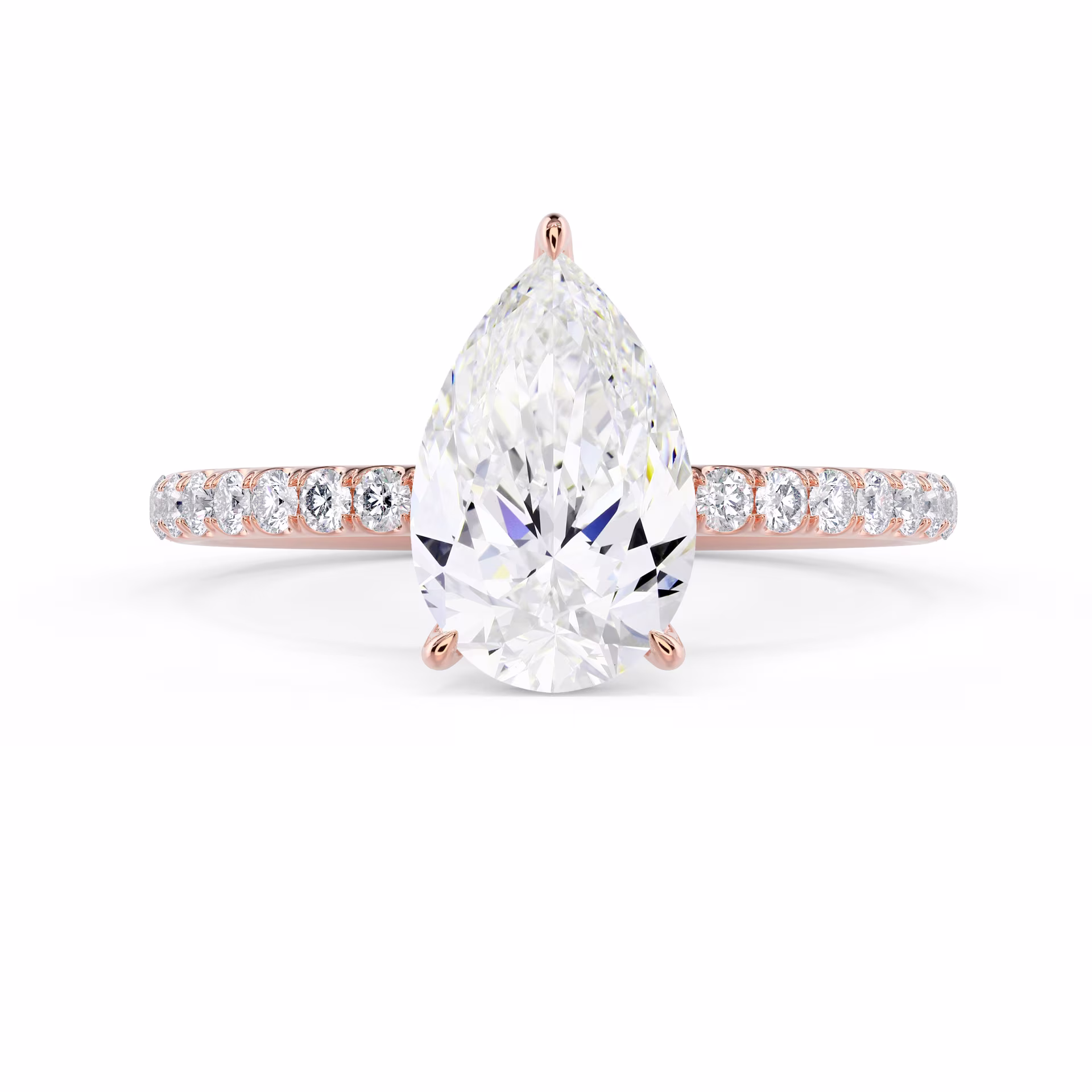 Lab Diamonds Pear Petite Pavé Setting in Rose Gold (Main View)