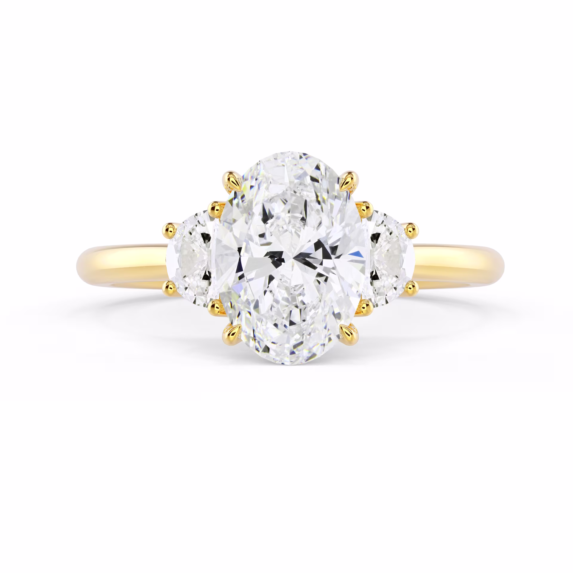 Diamonds Oval and Half Moon Diamond Engagement Ring in Yellow Gold (Main View)