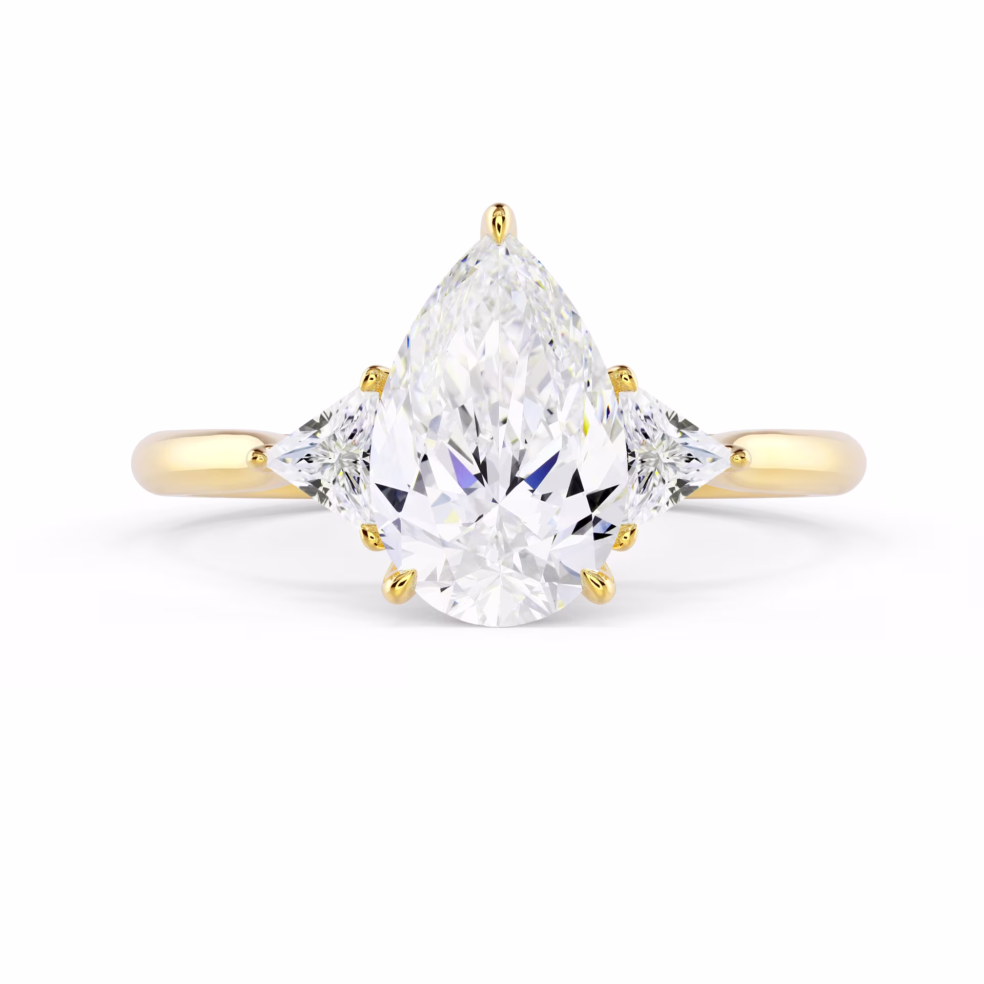 Yellow Gold Pear and Trillion Diamond Engagement Ring featuring Lab Grown Diamonds (Main View)