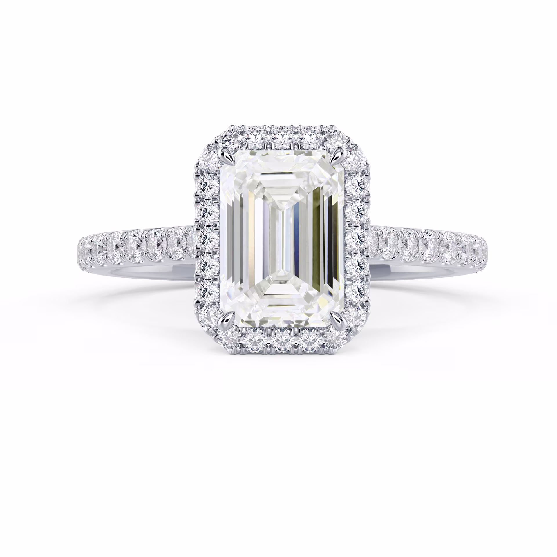 Diamonds set in White Gold Emerald Halo Pavé Diamond Engagement Ring (Main View)