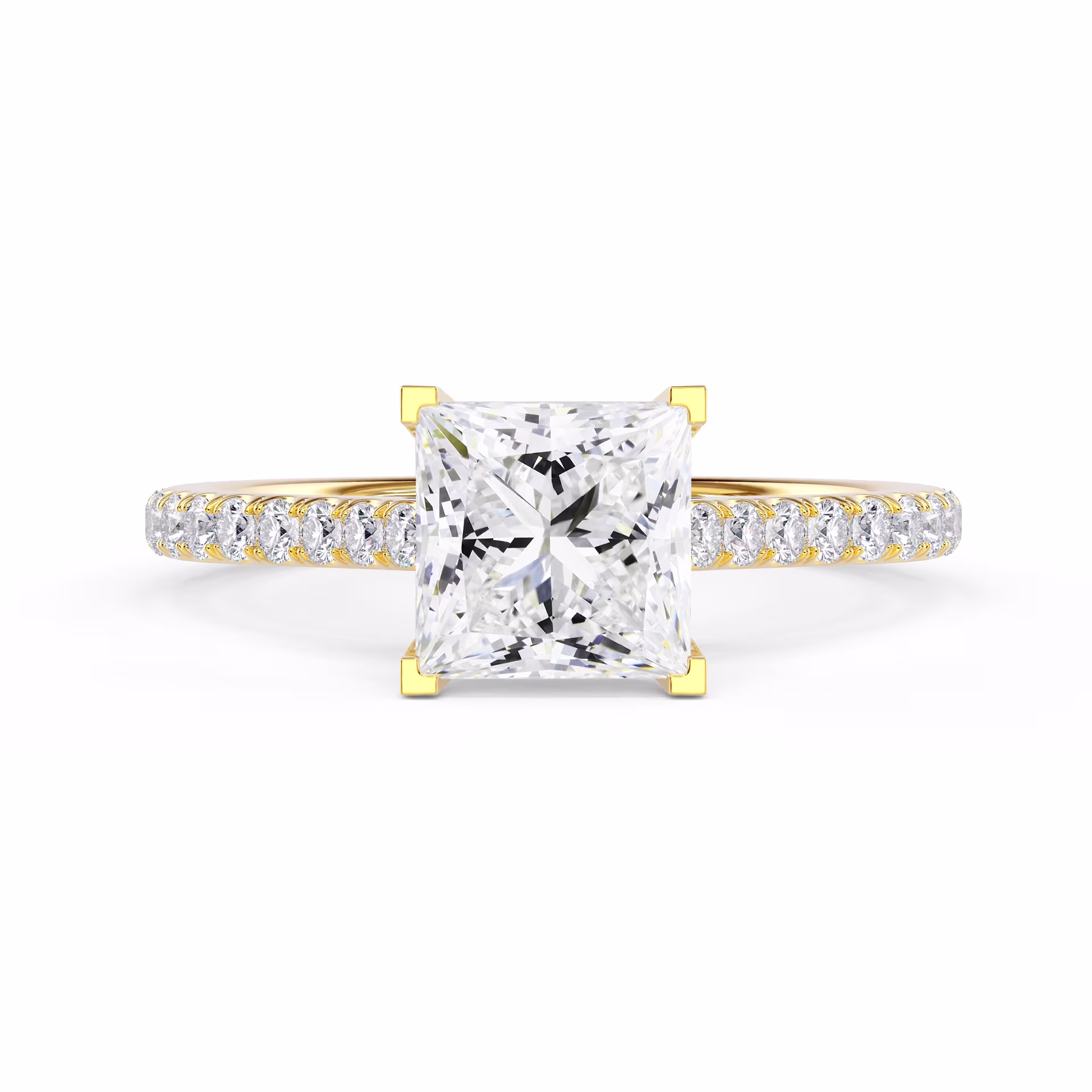 Diamonds set in Yellow Gold Princess Cathedral Pavé Setting (Main View)