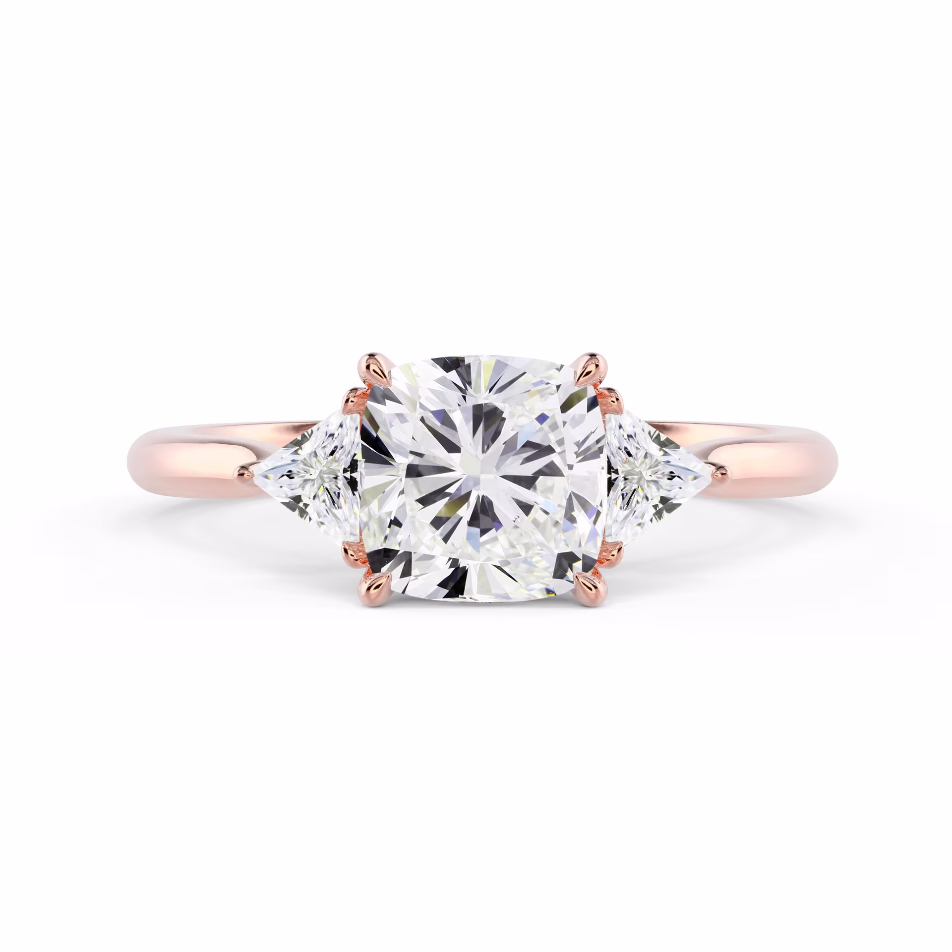 Hand Selected Created Diamonds set in Rose Gold Cushion and Trillion Setting (Main View)