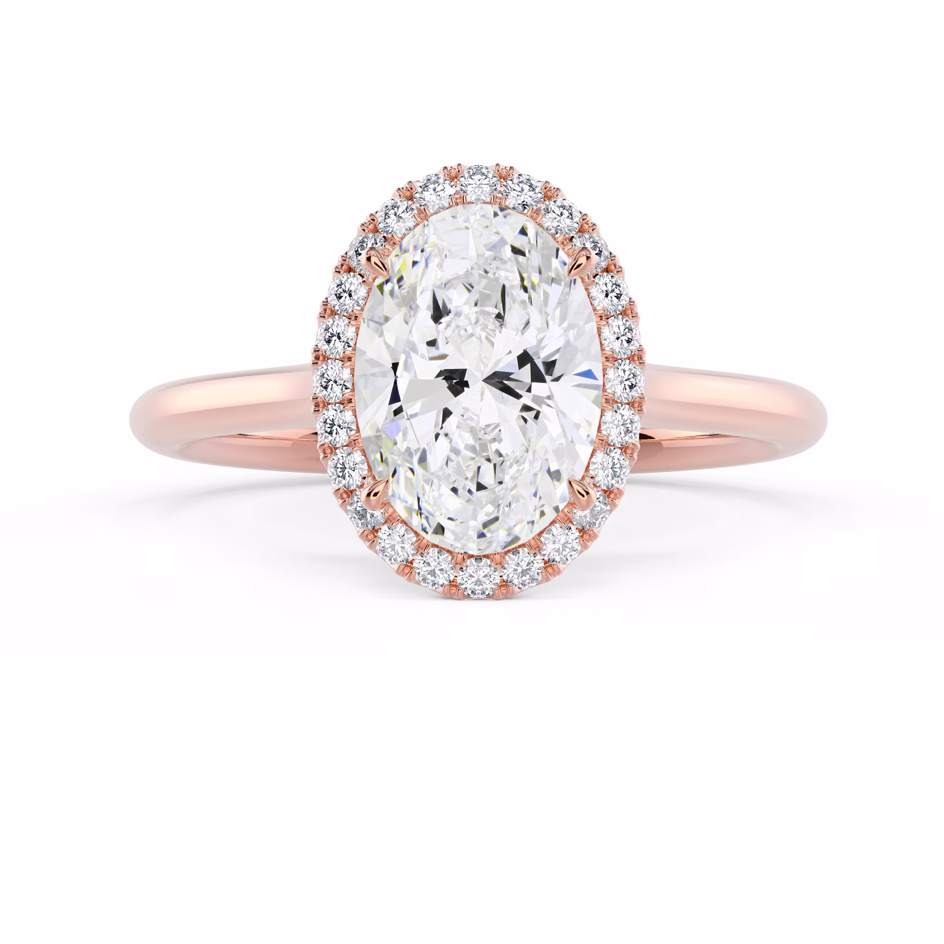 Rose Gold Oval Single Halo Diamond Engagement Ring featuring Lab Diamonds (Main View)