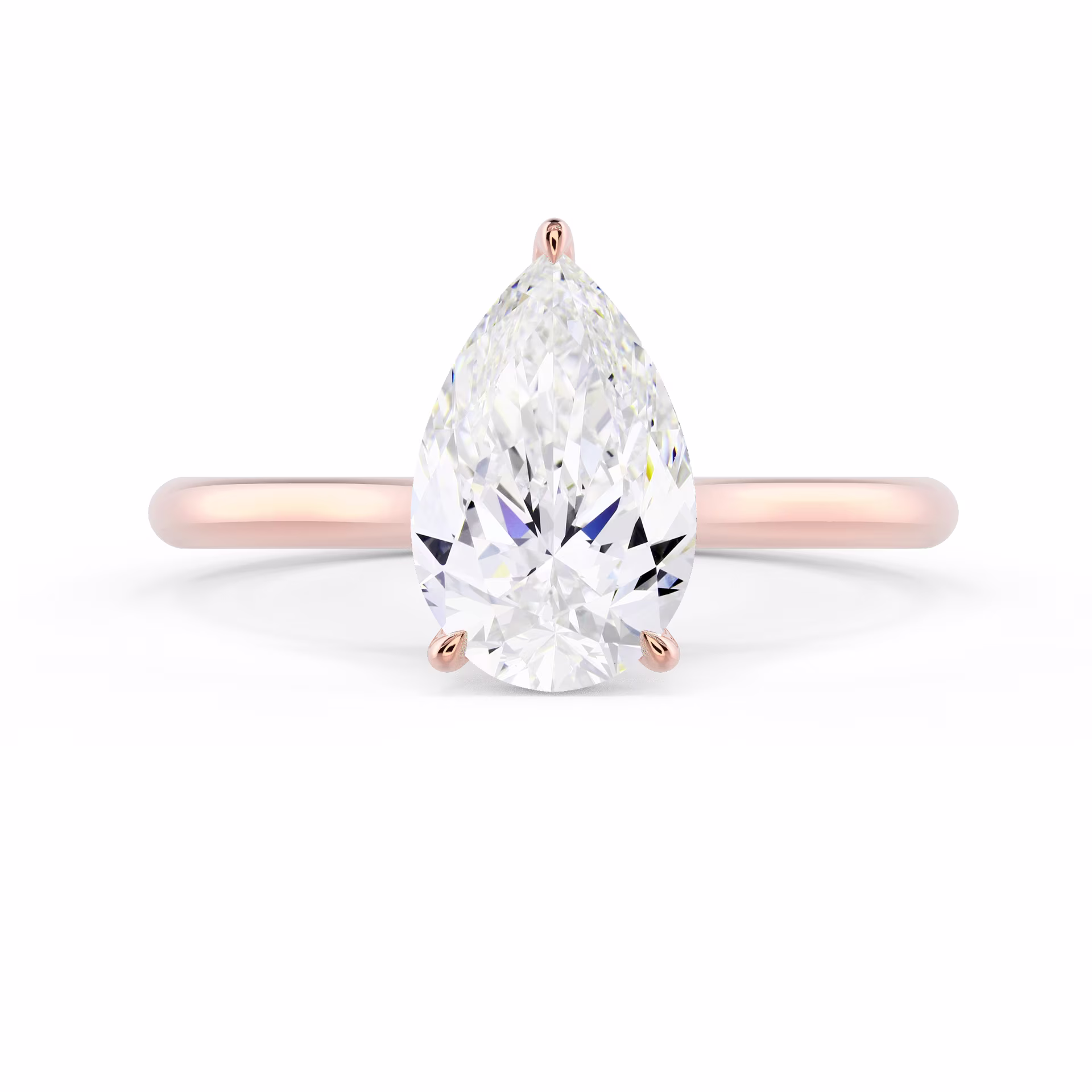 Rose Gold Pear Cathedral Solitaire Diamond Engagement Ring featuring Hand Selected Diamonds (Main View)