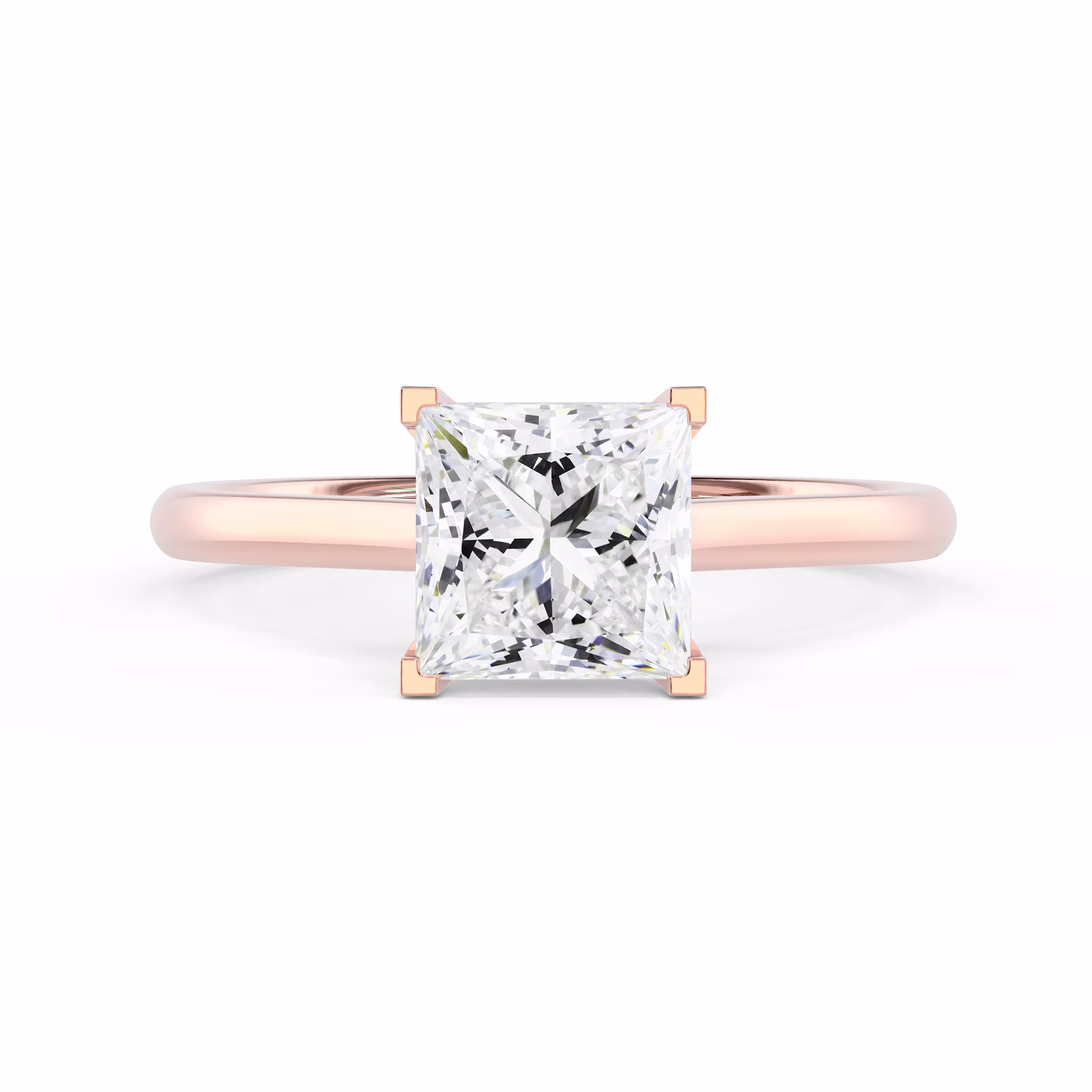 Man Made Diamonds set in Rose Gold Princess Cathedral Solitaire Diamond Engagement Ring (Main View)