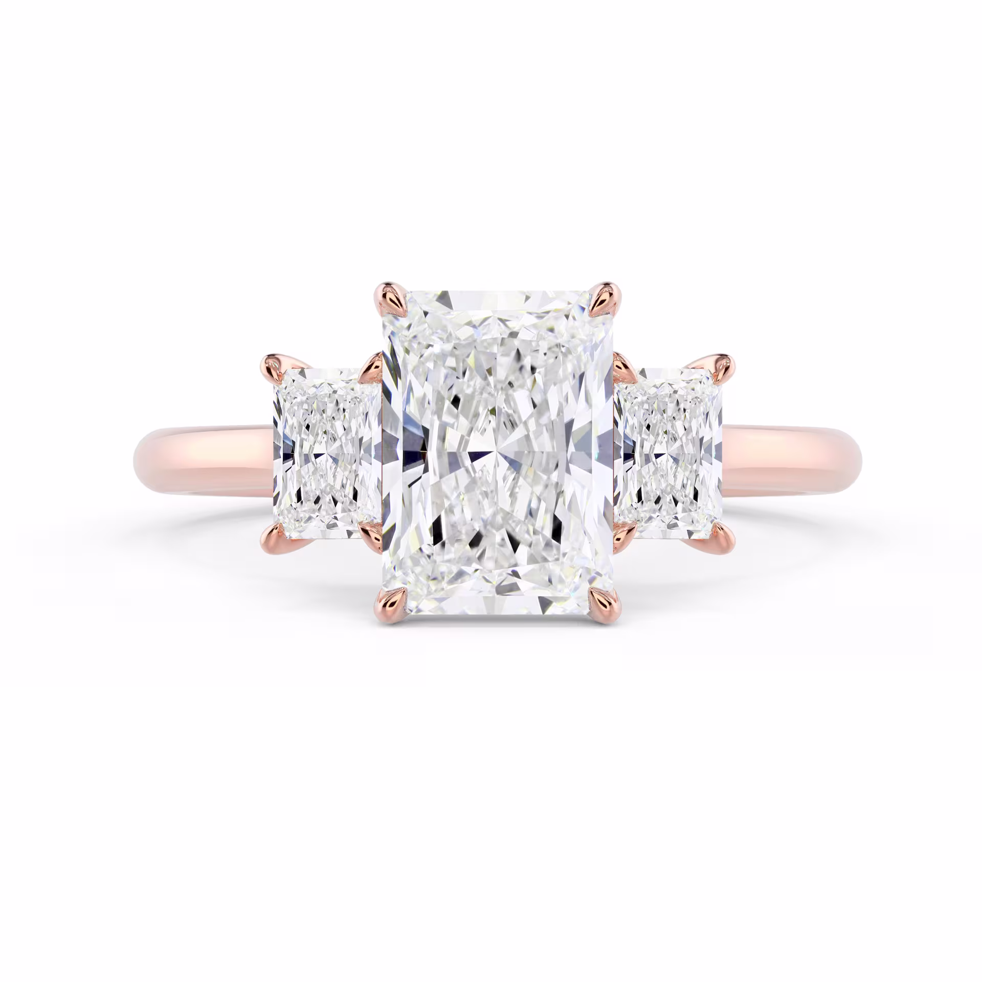 Diamonds set in Rose Gold Radiant Three Stone Setting (Main View)